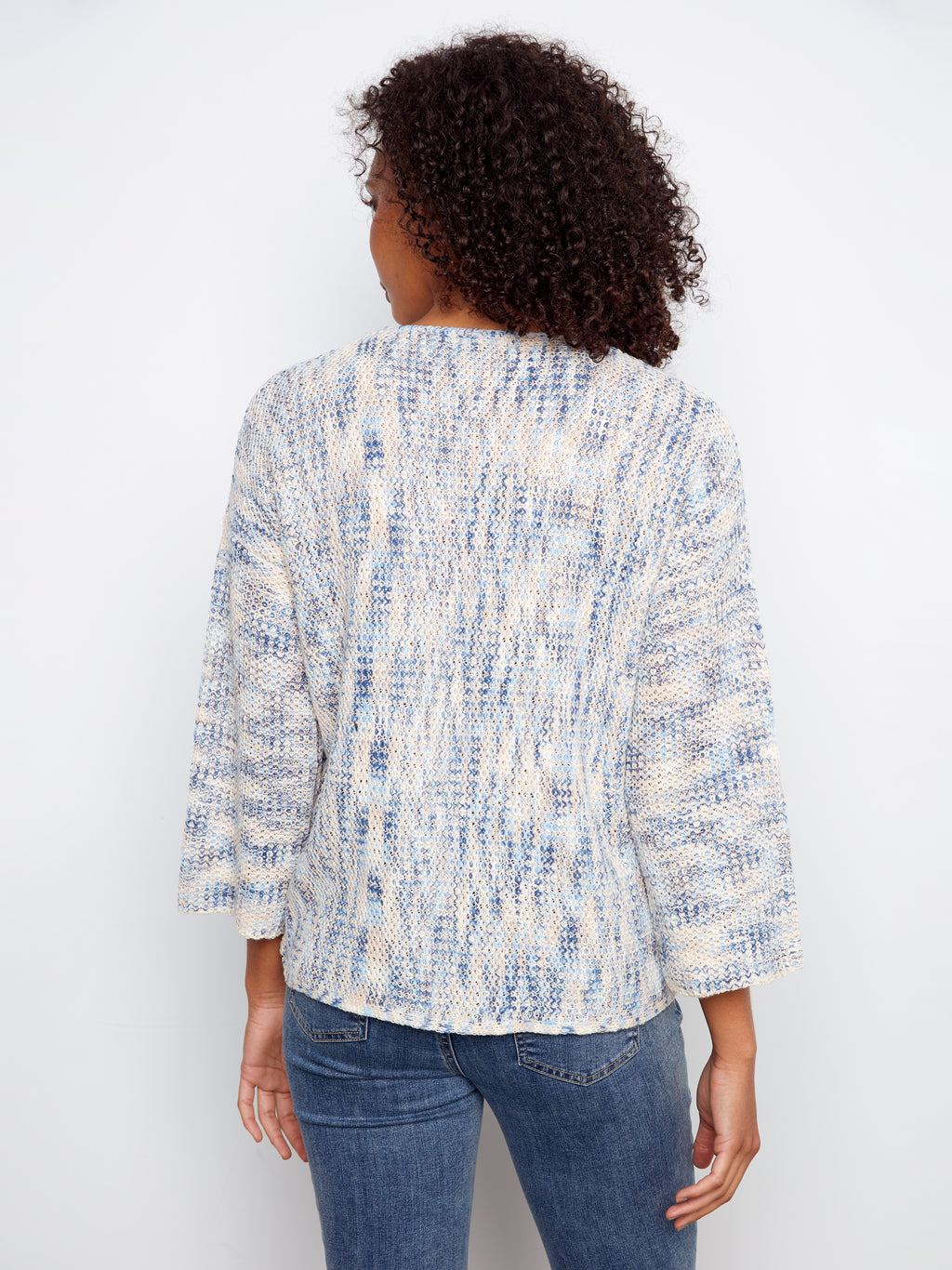 3/4 Sleeve V-Neck Crochet Sweater