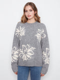 Drop Shoulder Crew Neck Jacquard Sweater