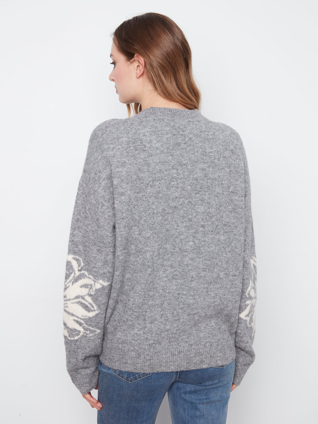 Drop Shoulder Crew Neck Jacquard Sweater