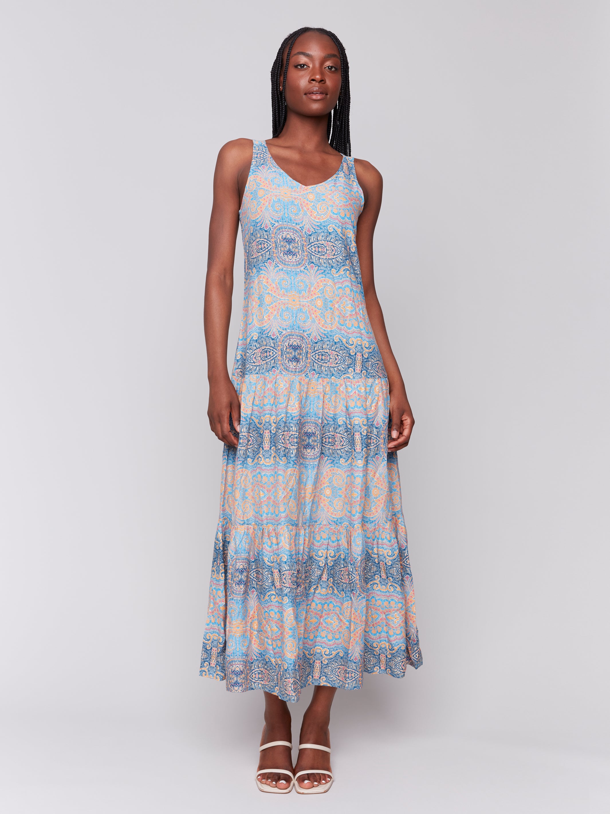 Printed Rayon Tiered Maxi Dress