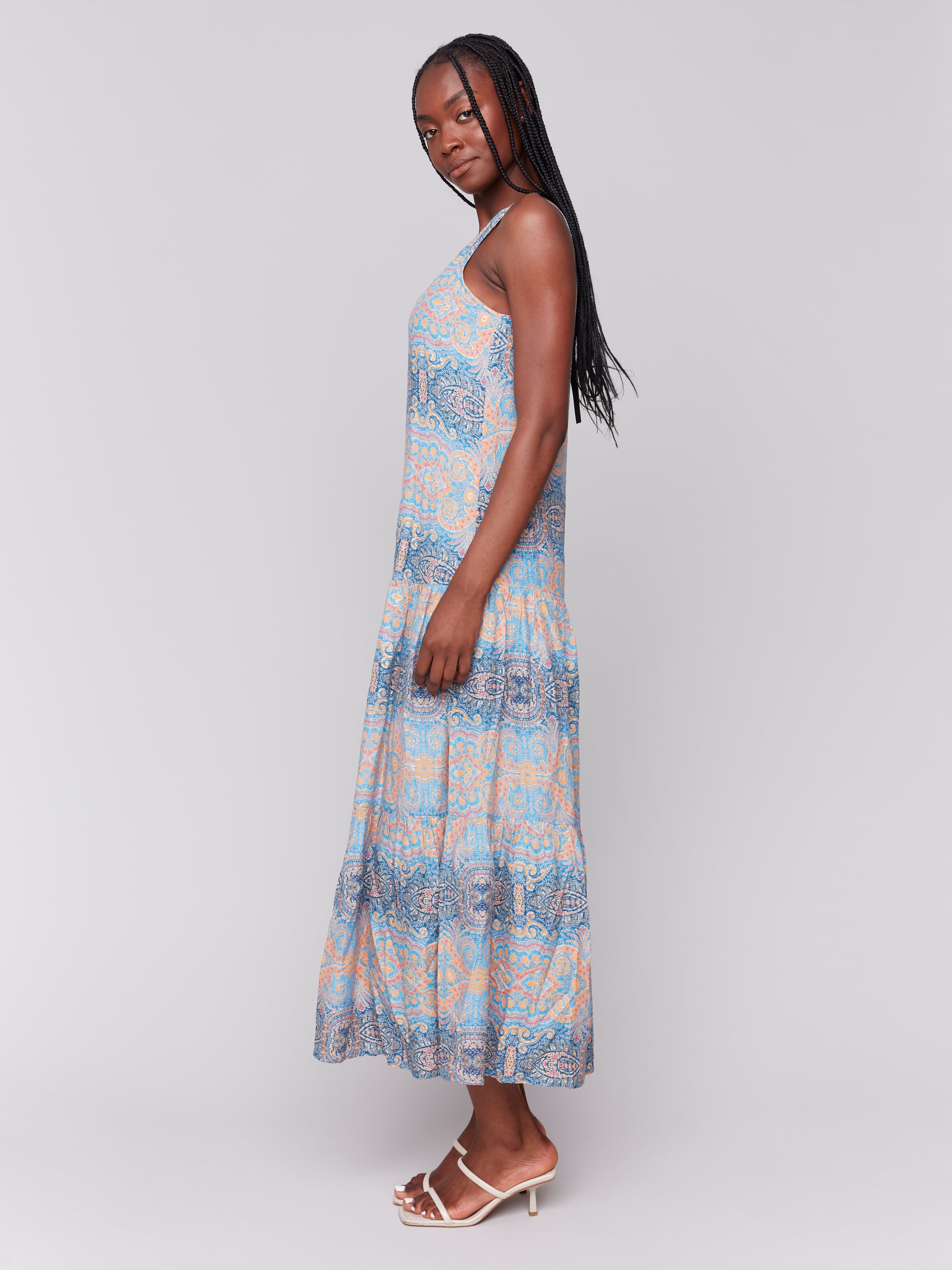 Printed Rayon Tiered Maxi Dress