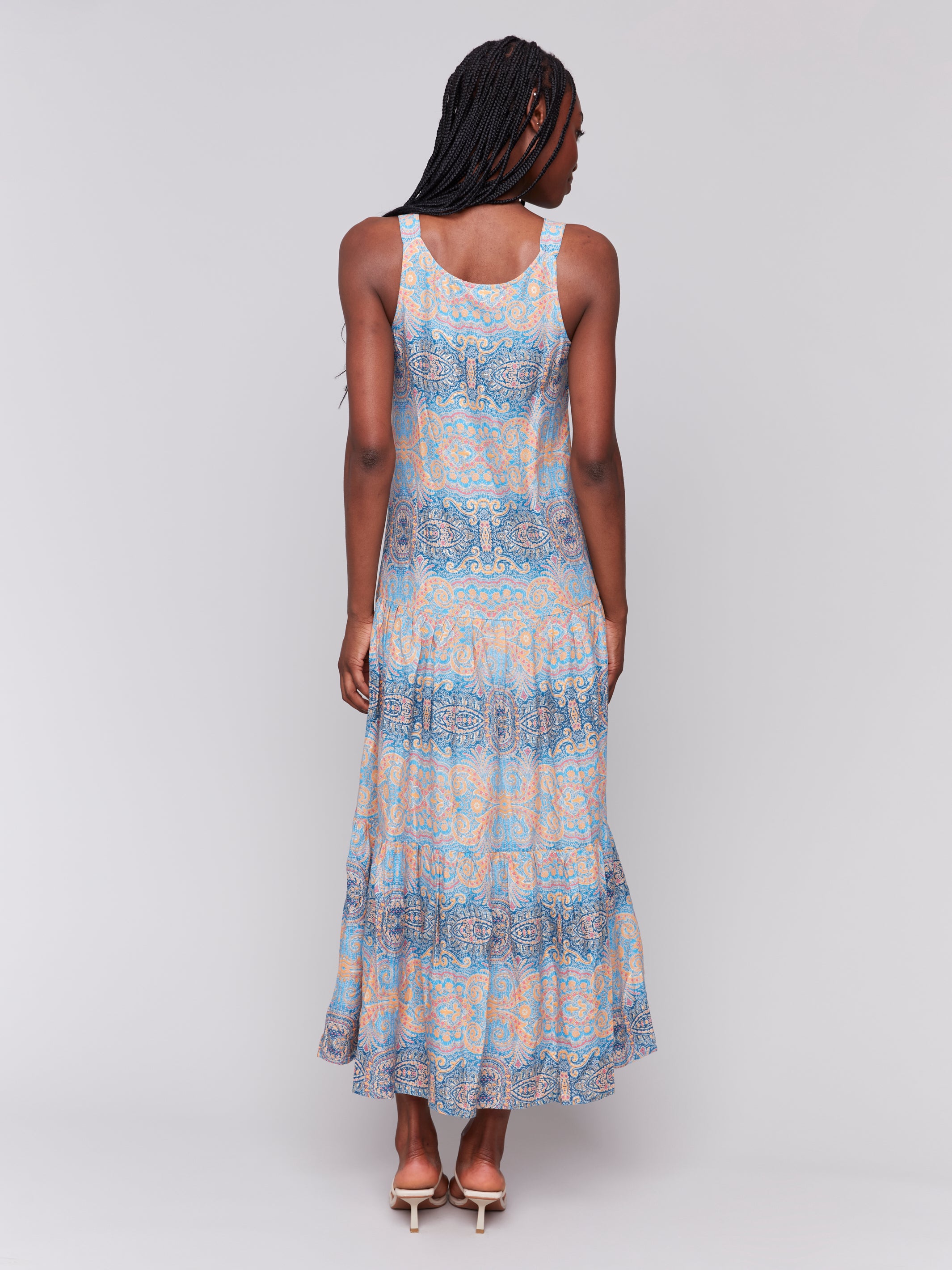 Printed Rayon Tiered Maxi Dress