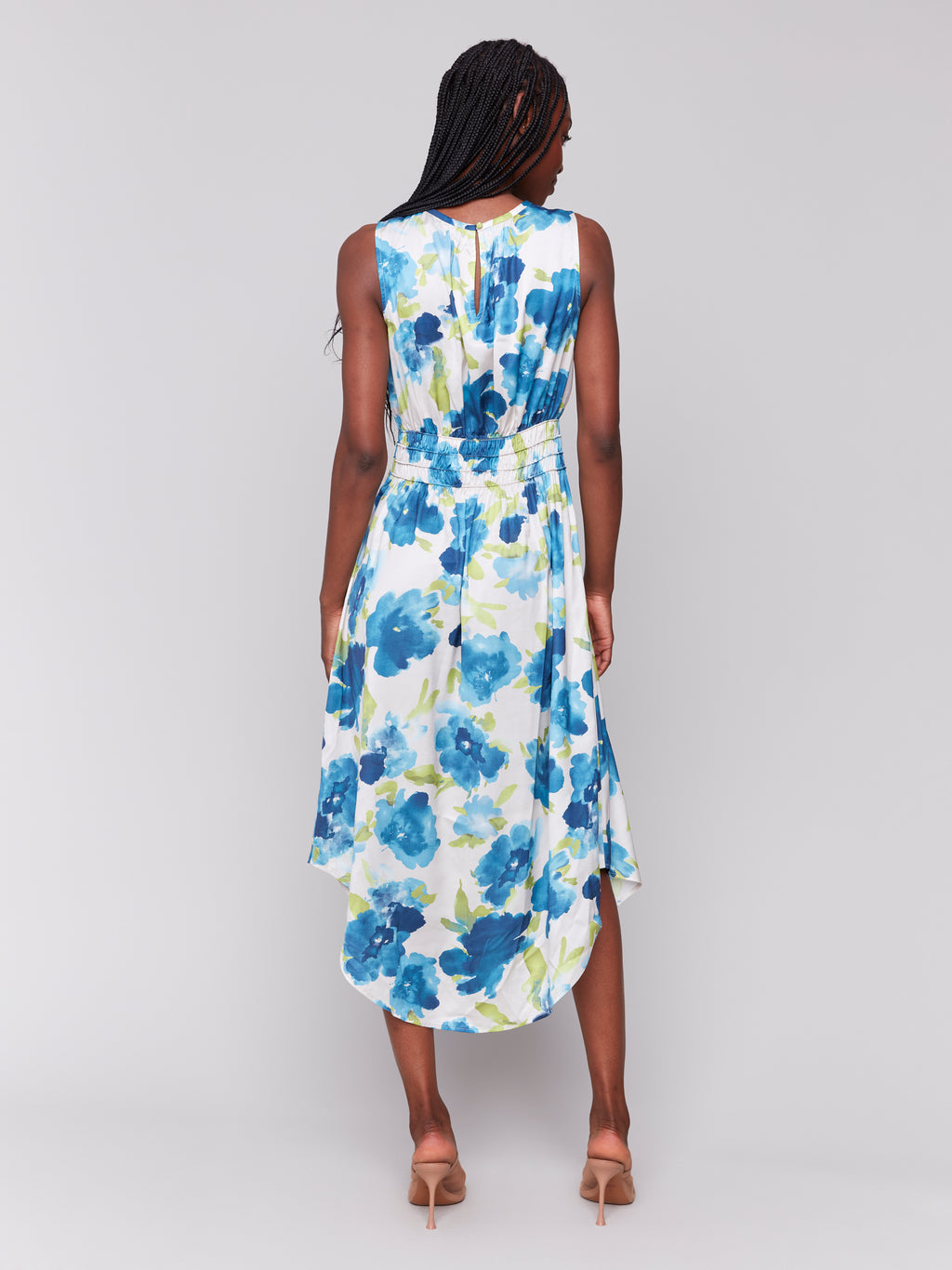 Printed Sleeveless Flowy Satin Dress