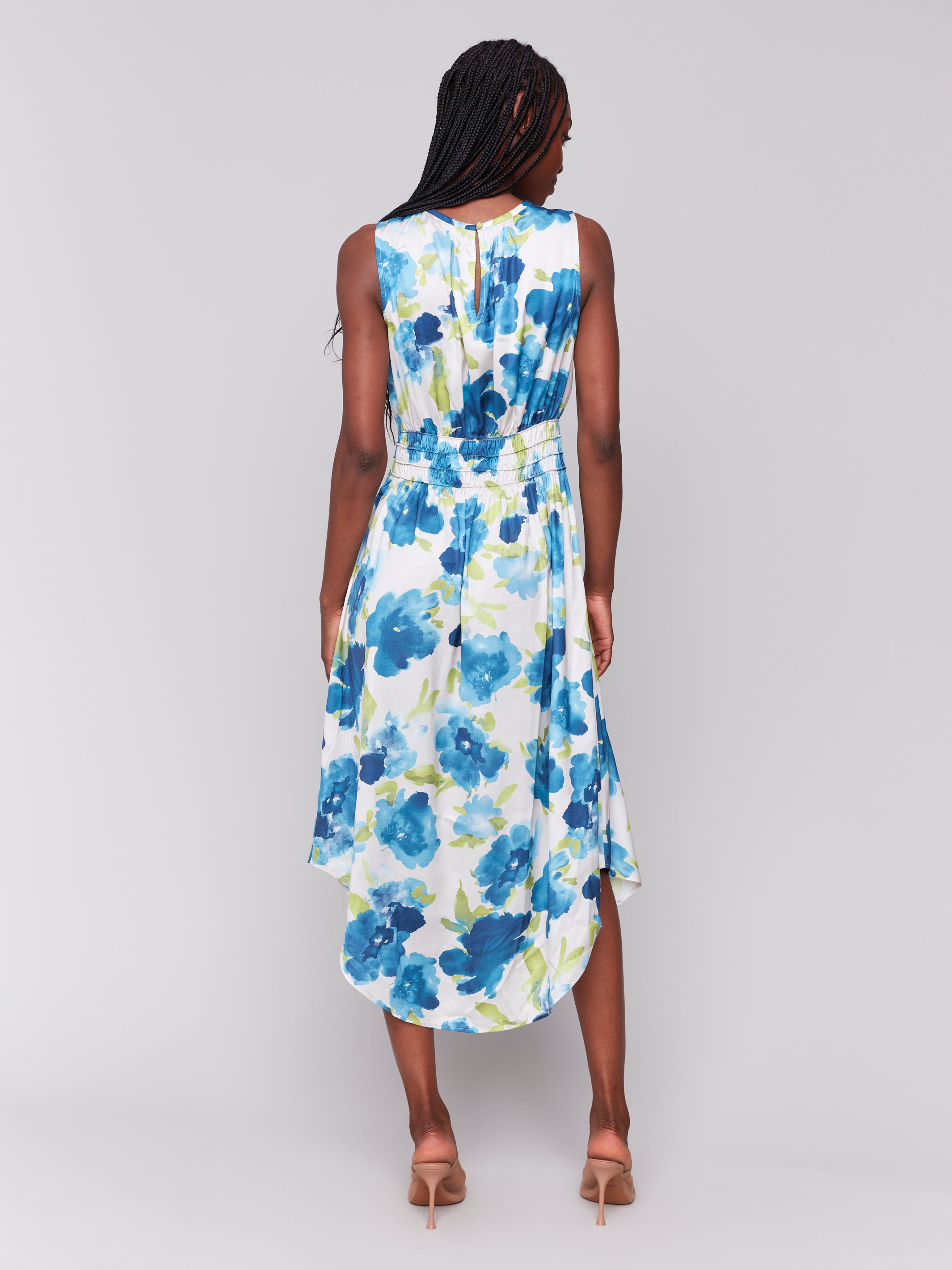 Printed Sleeveless Flowy Satin Dress