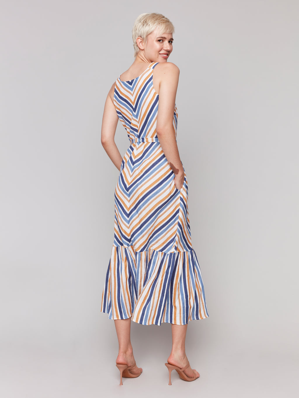Striped Linen Blend Maxi Dress with Sash