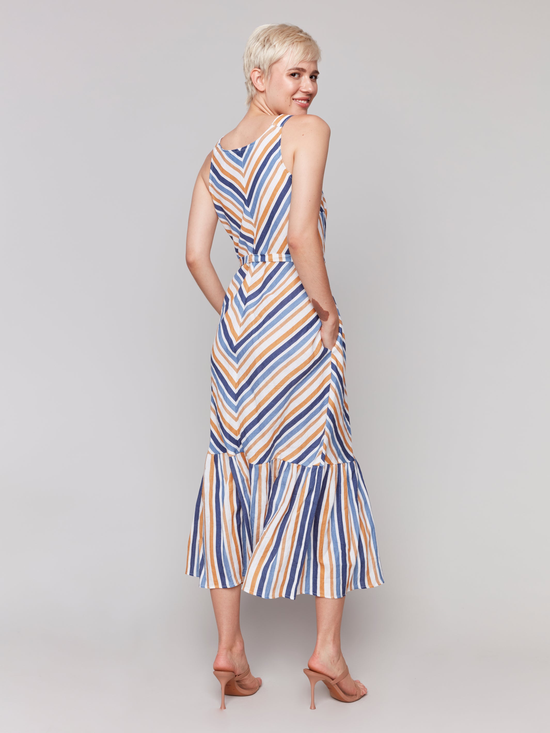 Striped Linen Blend Maxi Dress with Sash