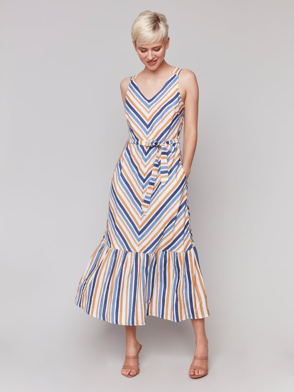Striped Linen Blend Maxi Dress with Sash