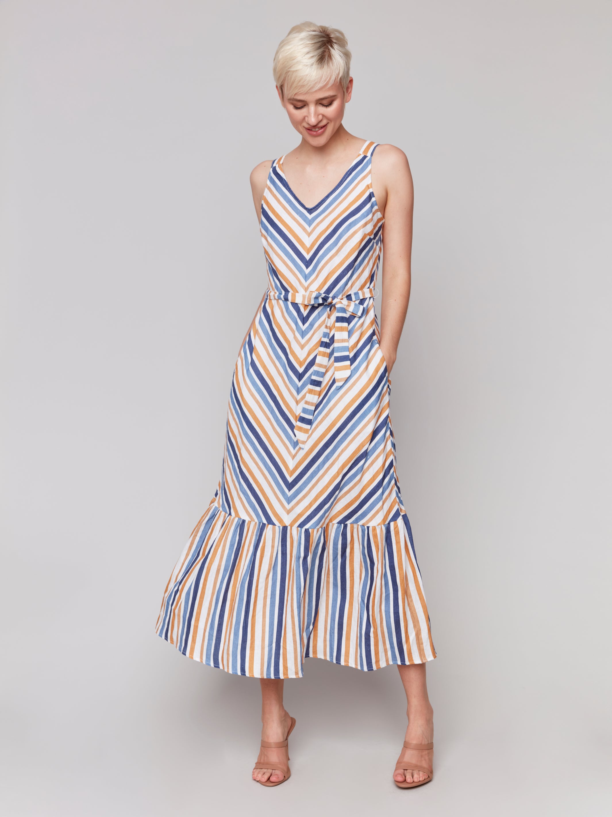 Striped Linen Blend Maxi Dress with Sash