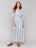 Printed Dolman Sleeve Maxi Dress with Side Slits