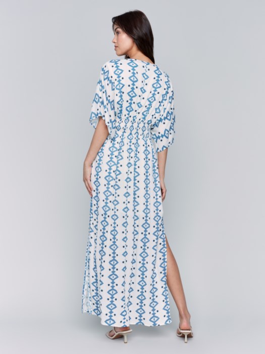Printed Dolman Sleeve Maxi Dress with Side Slits