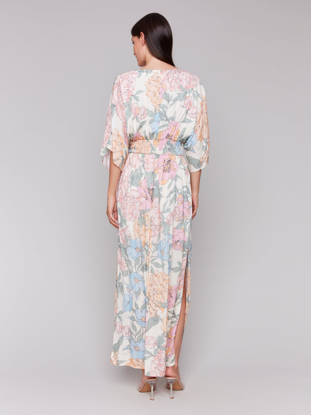 Printed Dolman Sleeve Maxi Dress with Side Slits