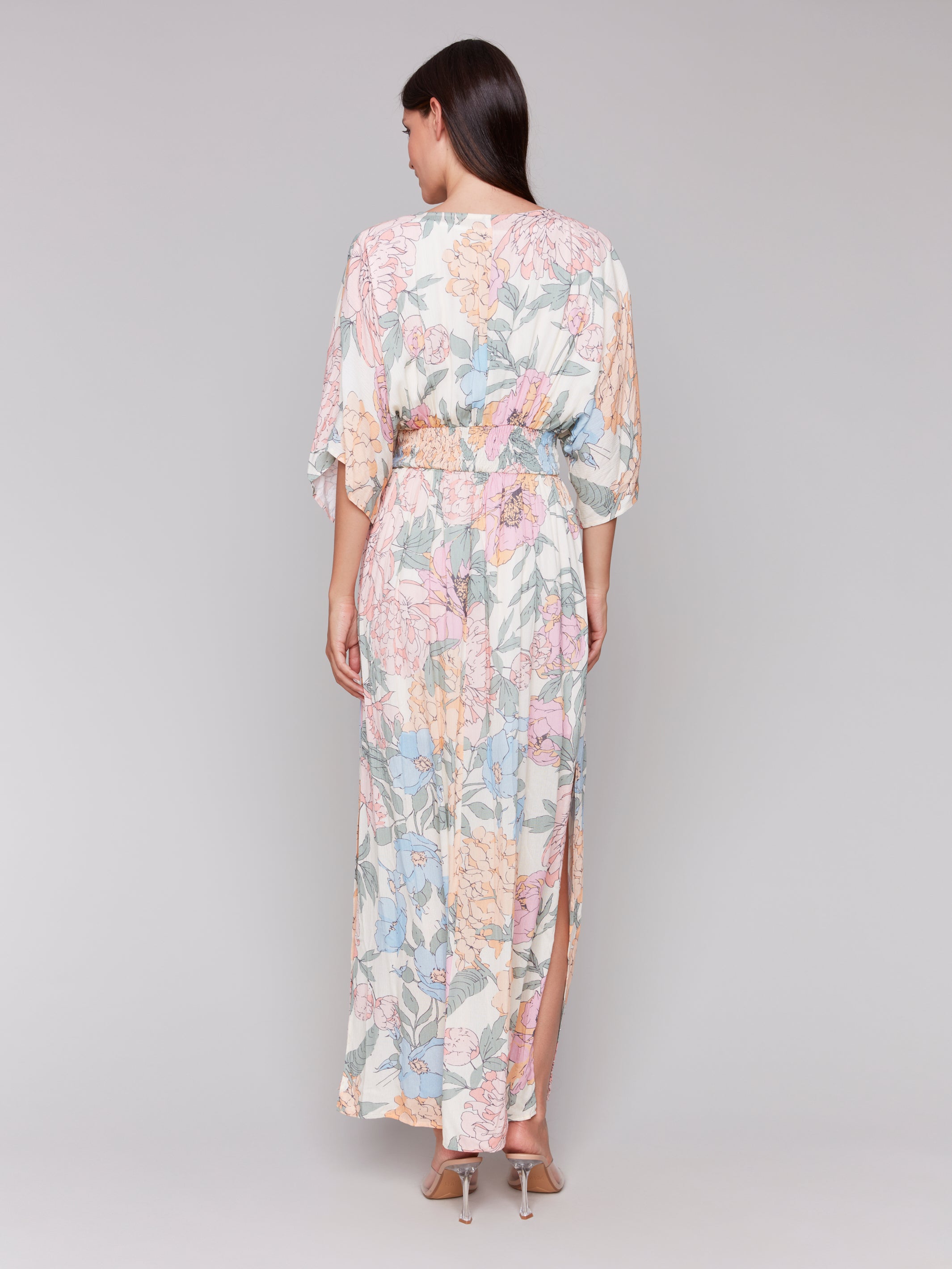 Printed Dolman Sleeve Maxi Dress with Side Slits