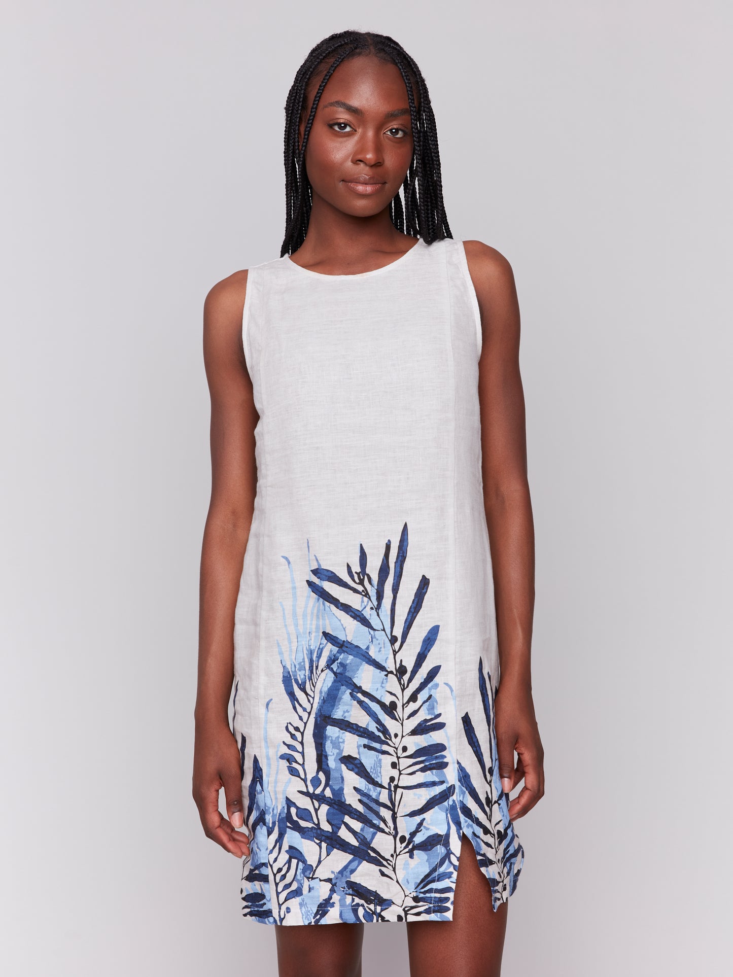 Printed Sleeveless Linen Blend Dress