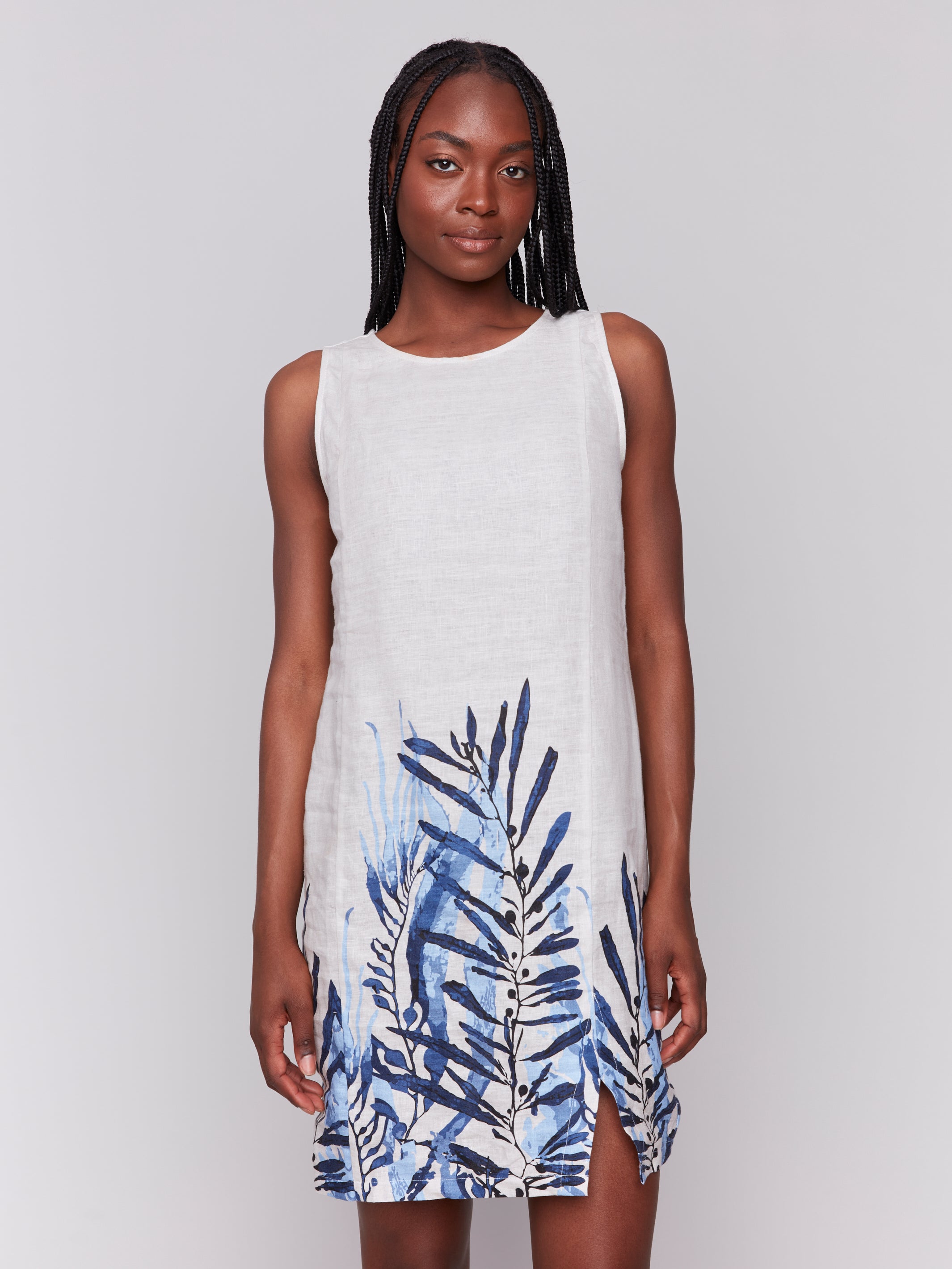 Printed Sleeveless Linen Blend Dress