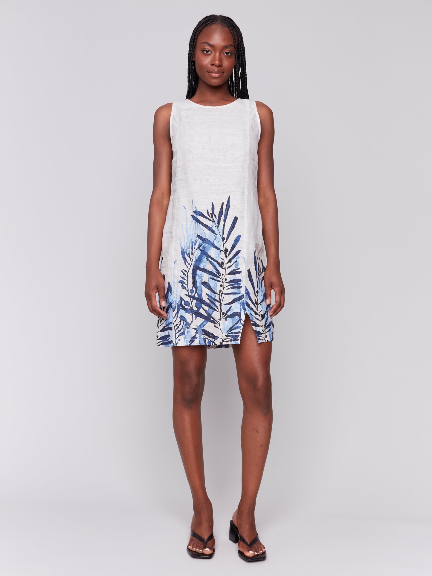 Printed Sleeveless Linen Blend Dress