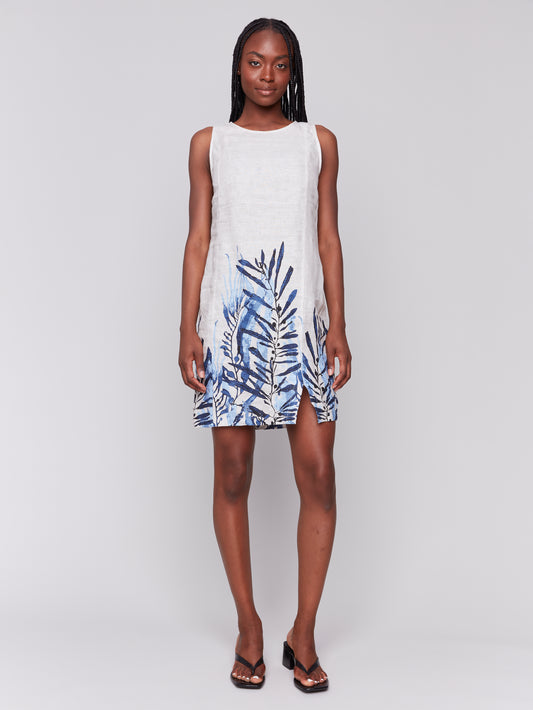 Printed Sleeveless Linen Blend Dress