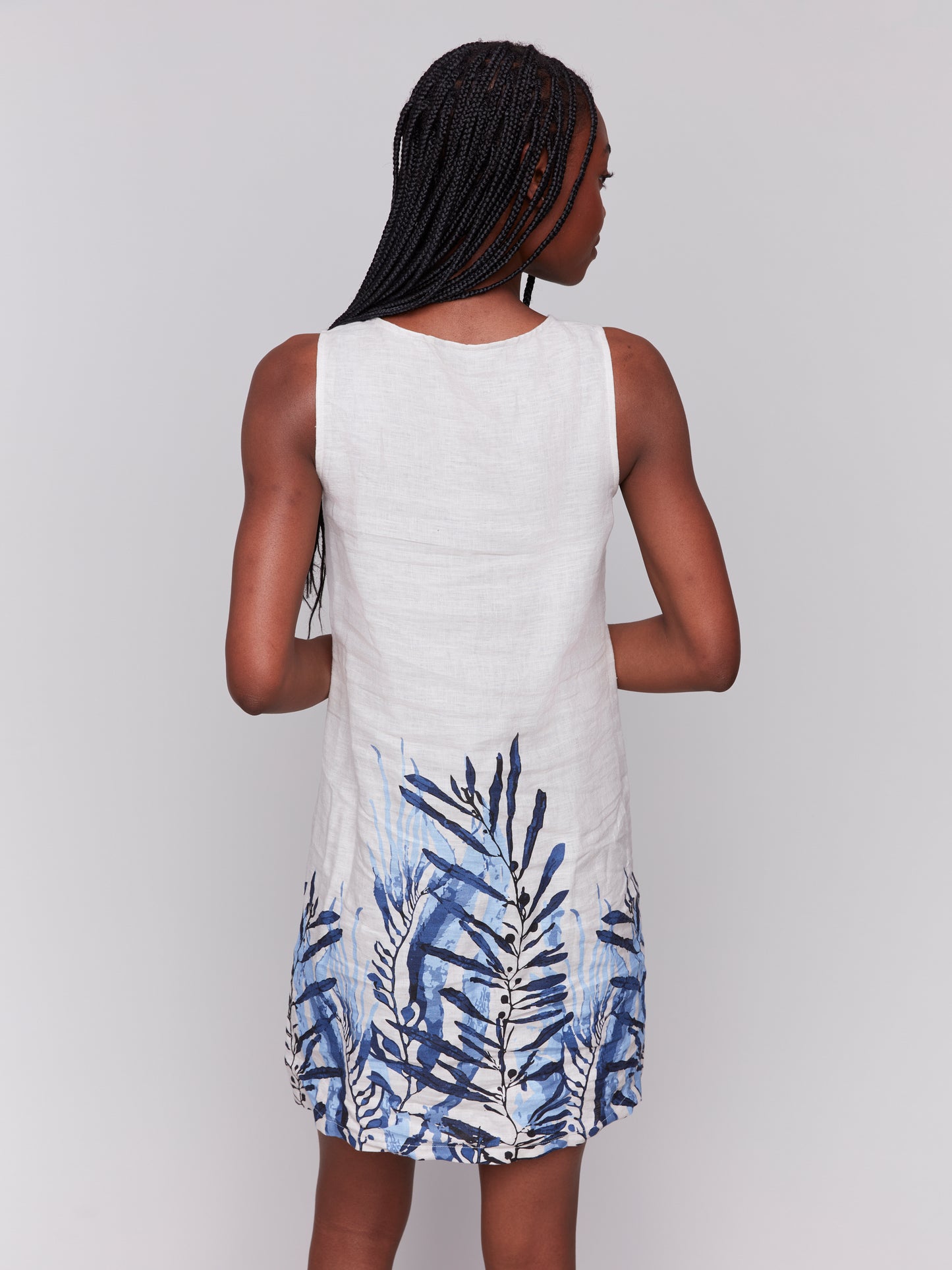 Printed Sleeveless Linen Blend Dress