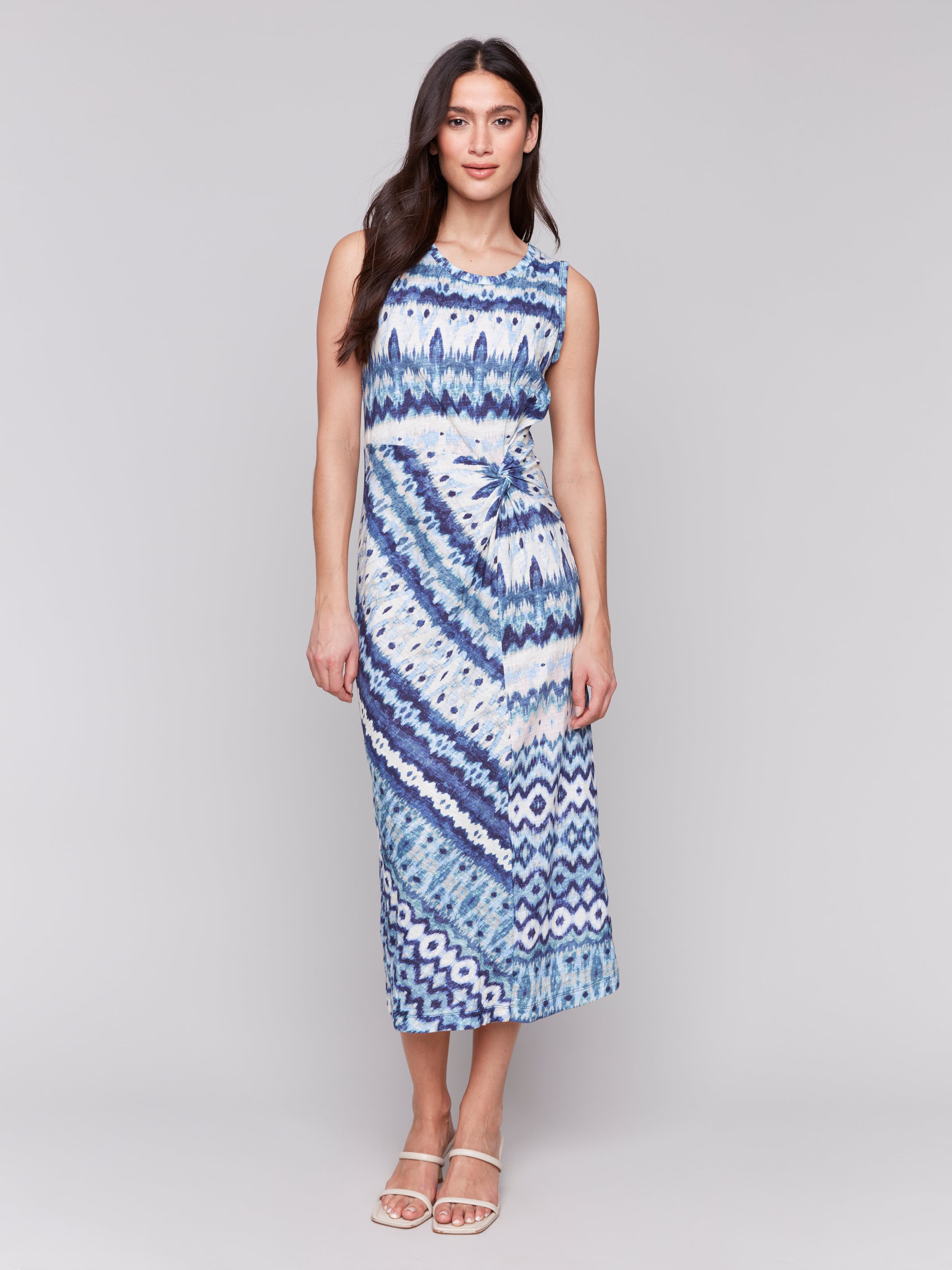 Sleeveless Cotton Dress with Faux Knot Detail
