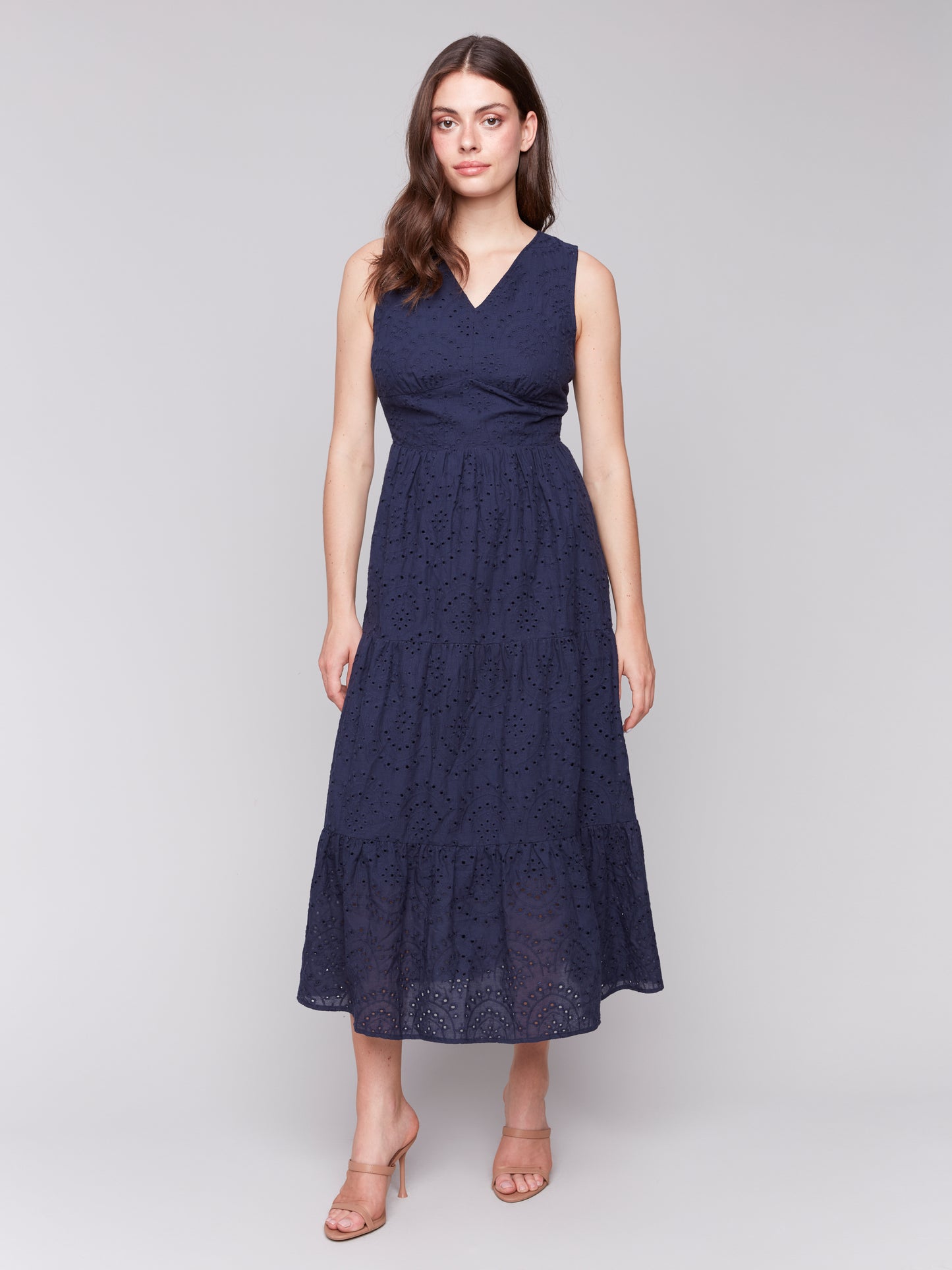 Long Sleeveless Cotton Eyelet Dress