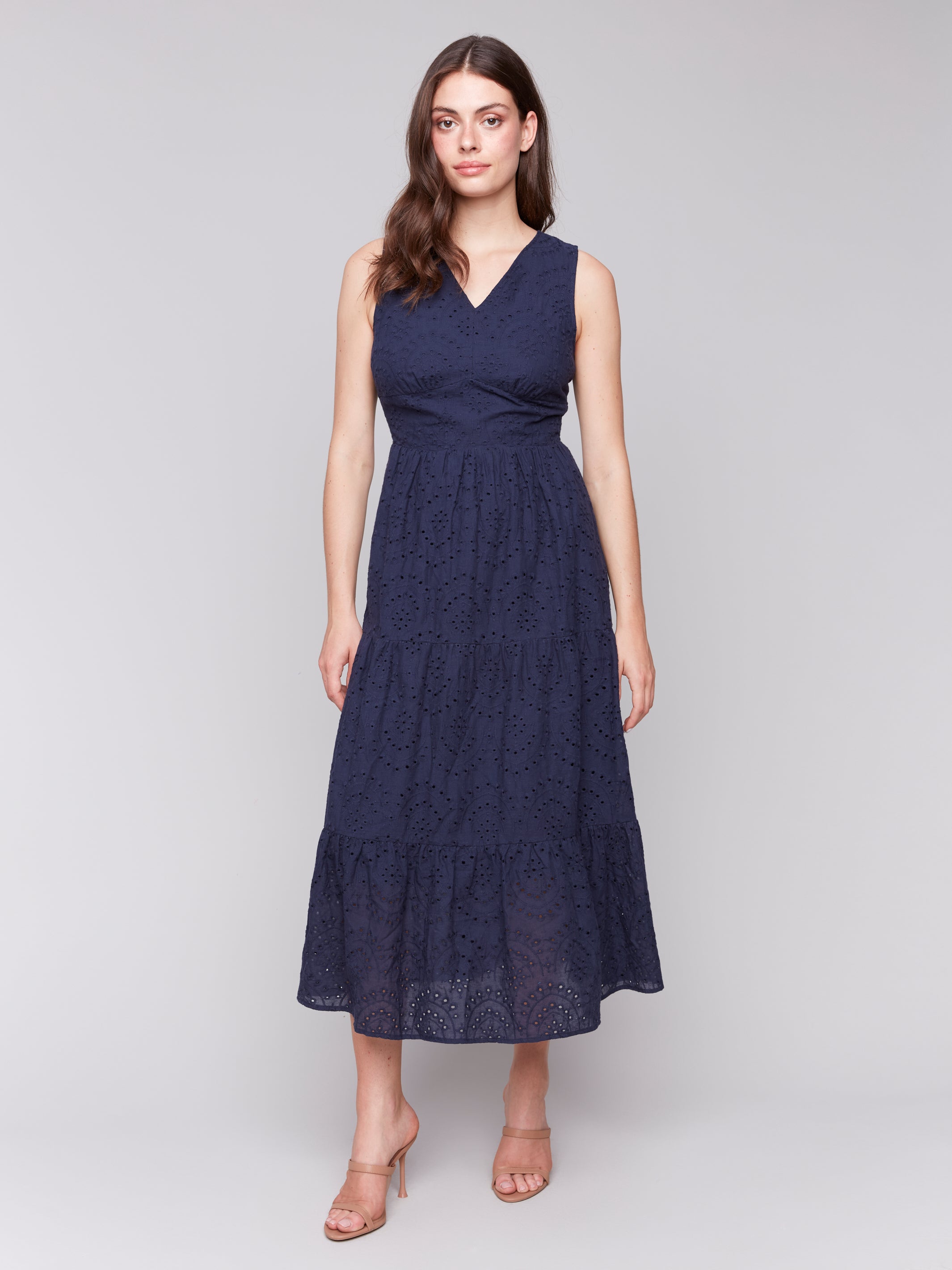 Long Sleeveless Cotton Eyelet Dress
