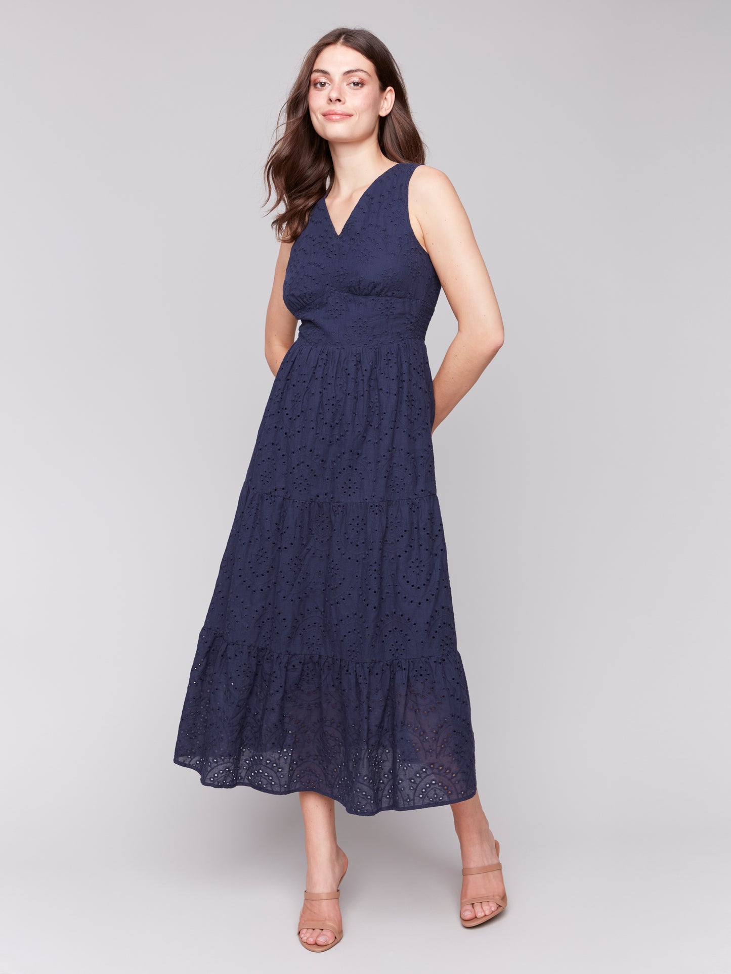 Long Sleeveless Cotton Eyelet Dress