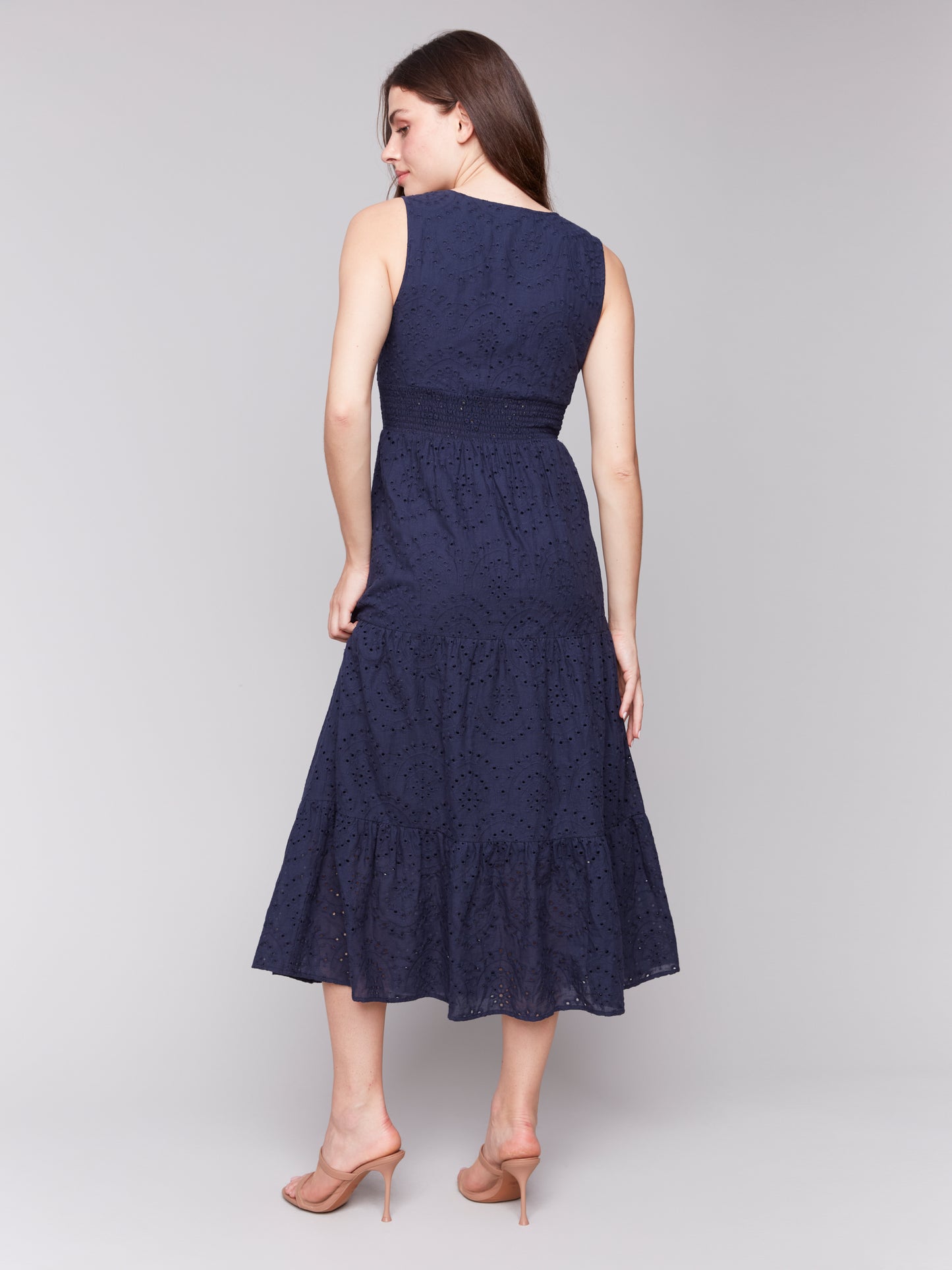 Long Sleeveless Cotton Eyelet Dress