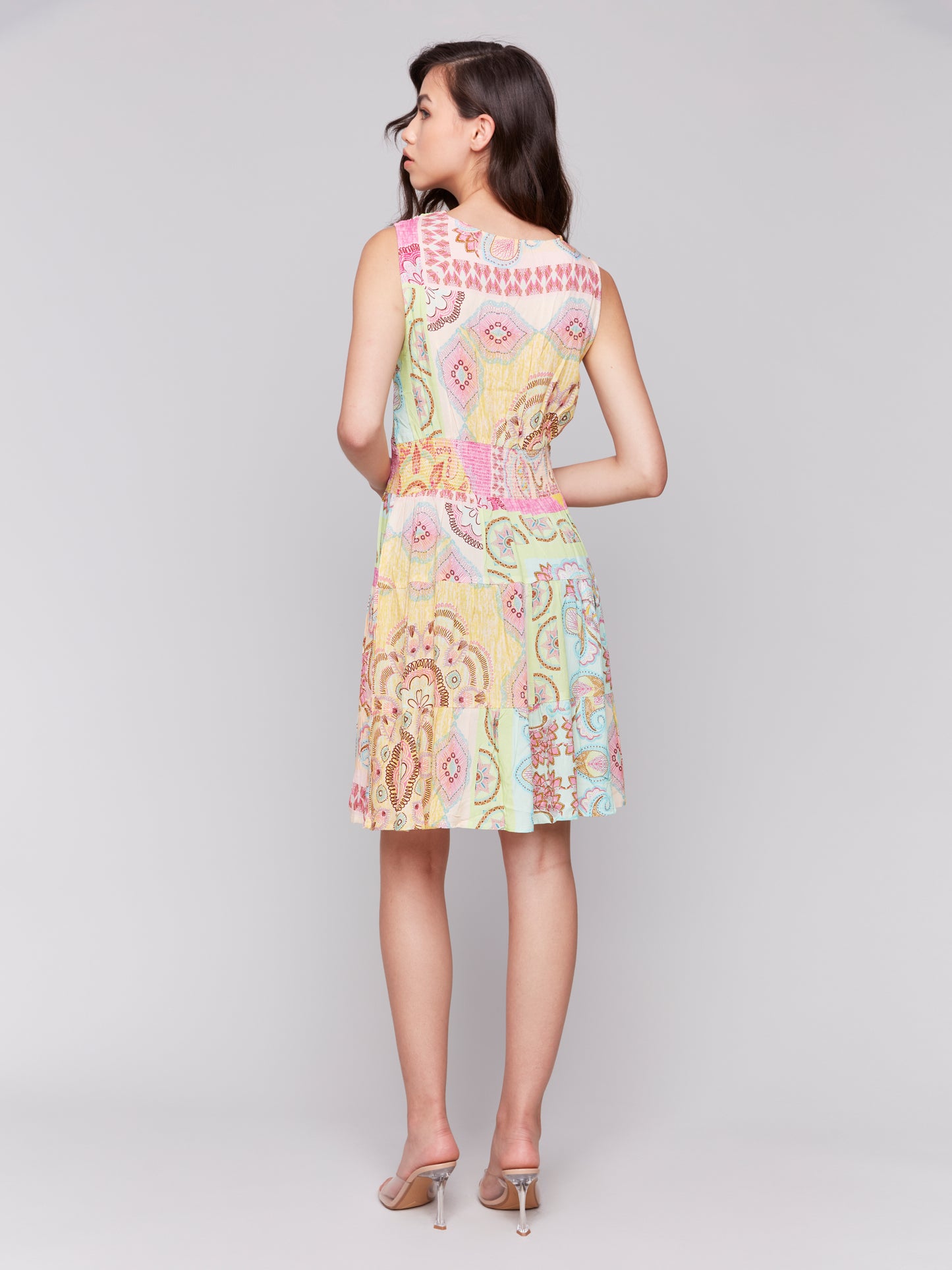 Printed Sleeveless V-Neck Tiered Dress