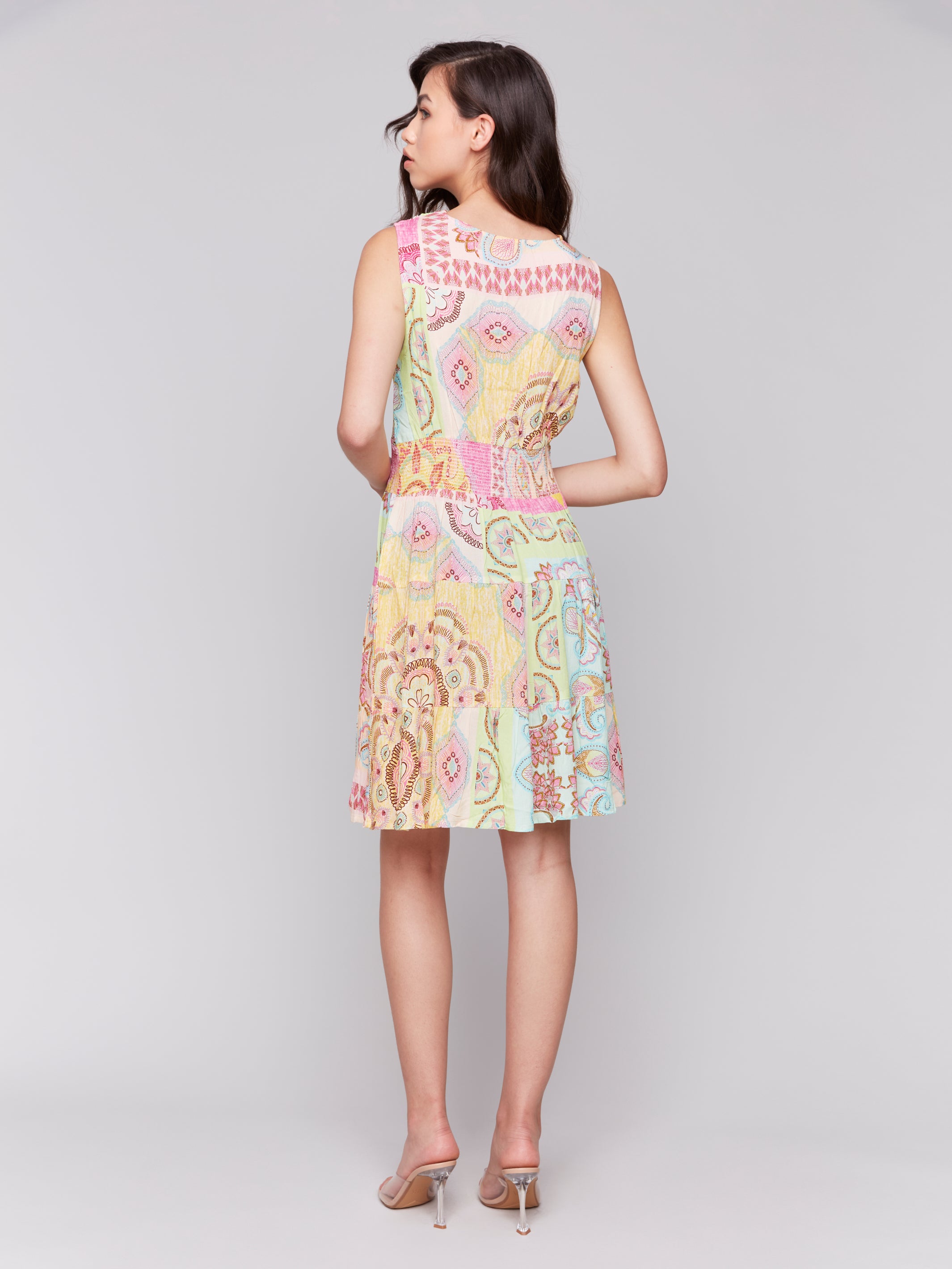 Printed Sleeveless V-Neck Tiered Dress