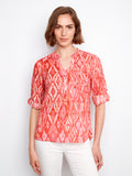 Printed Cotton Gauze Half-Button Blouse