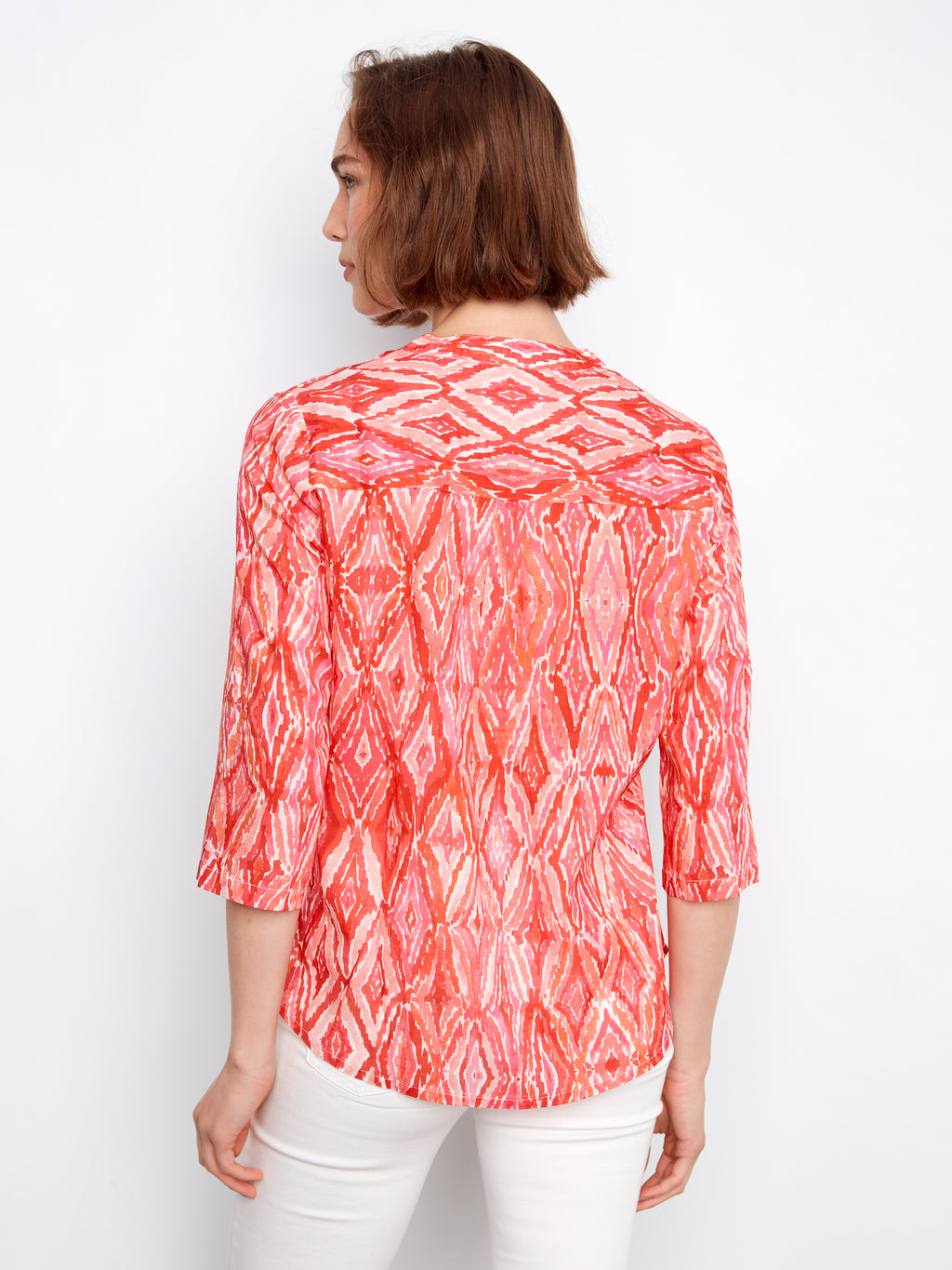 Printed Cotton Gauze Half-Button Blouse