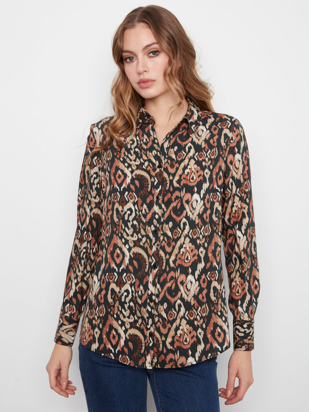 Printed Long Sleeve Button-Up Shirt