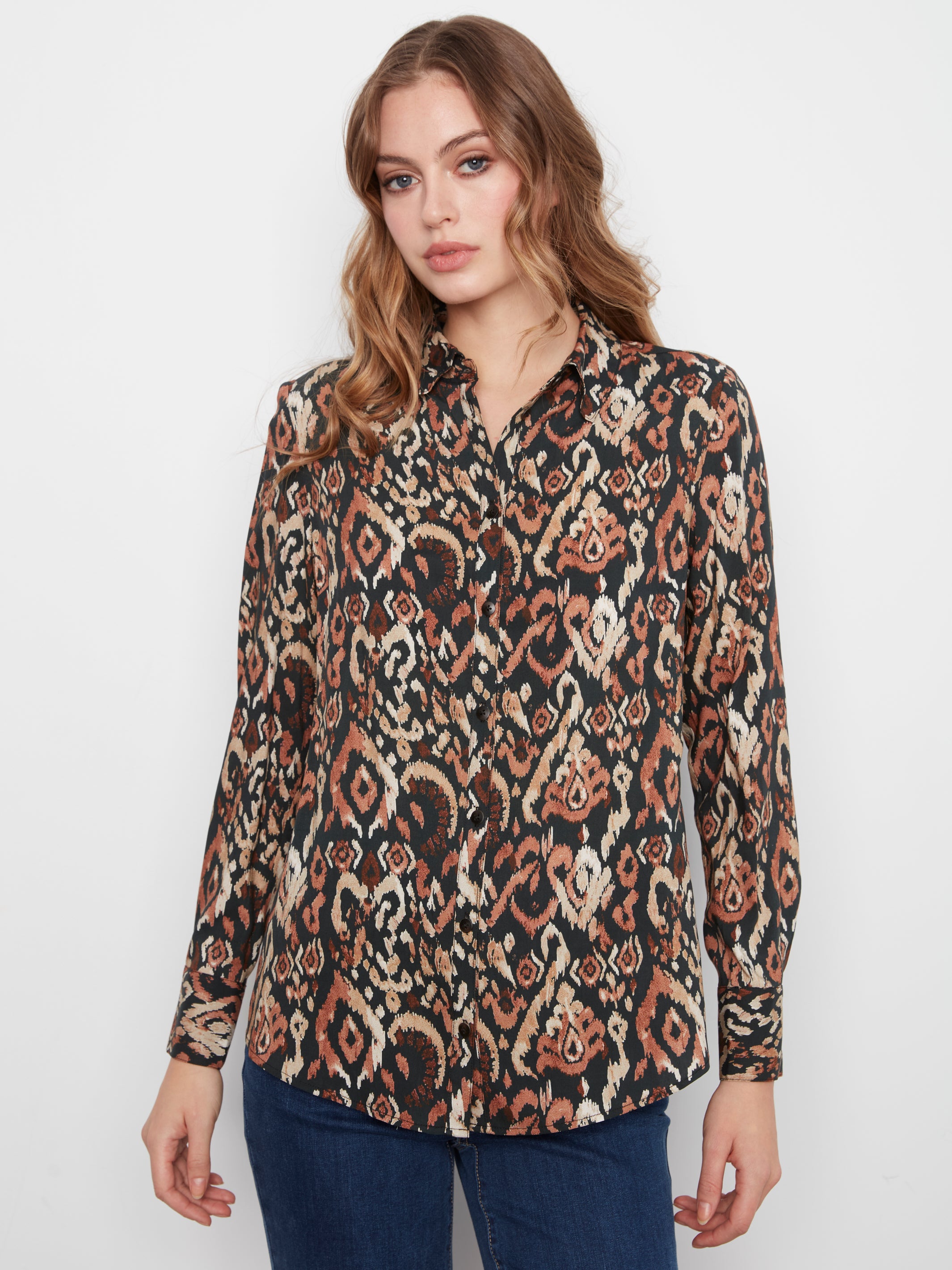 Printed Long Sleeve Button-Up Shirt