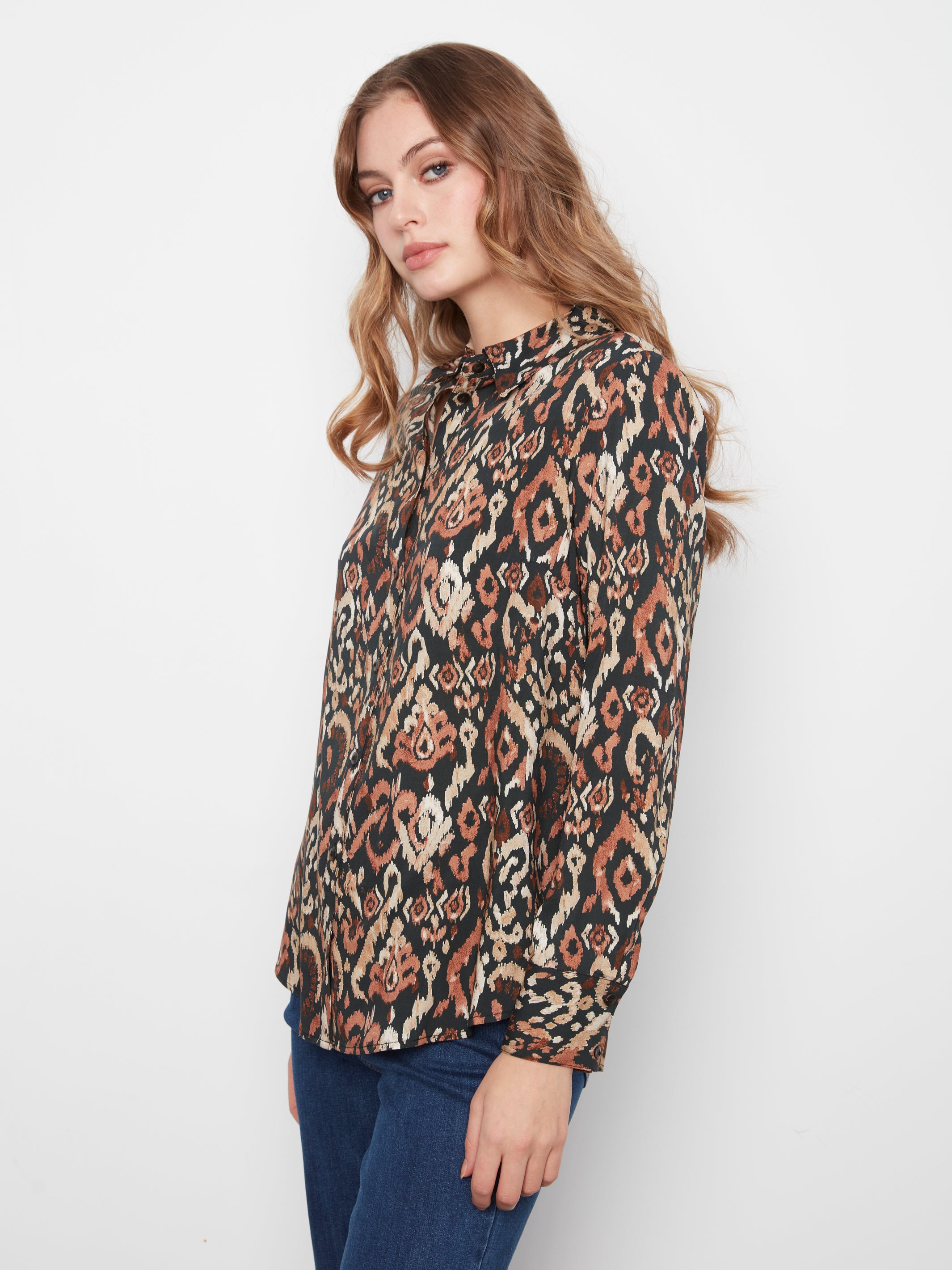 Printed Long Sleeve Button-Up Shirt
