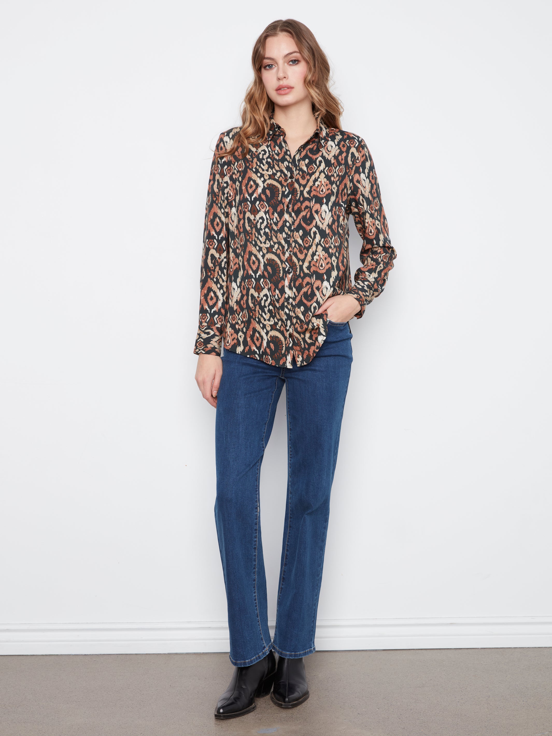 Printed Long Sleeve Button-Up Shirt