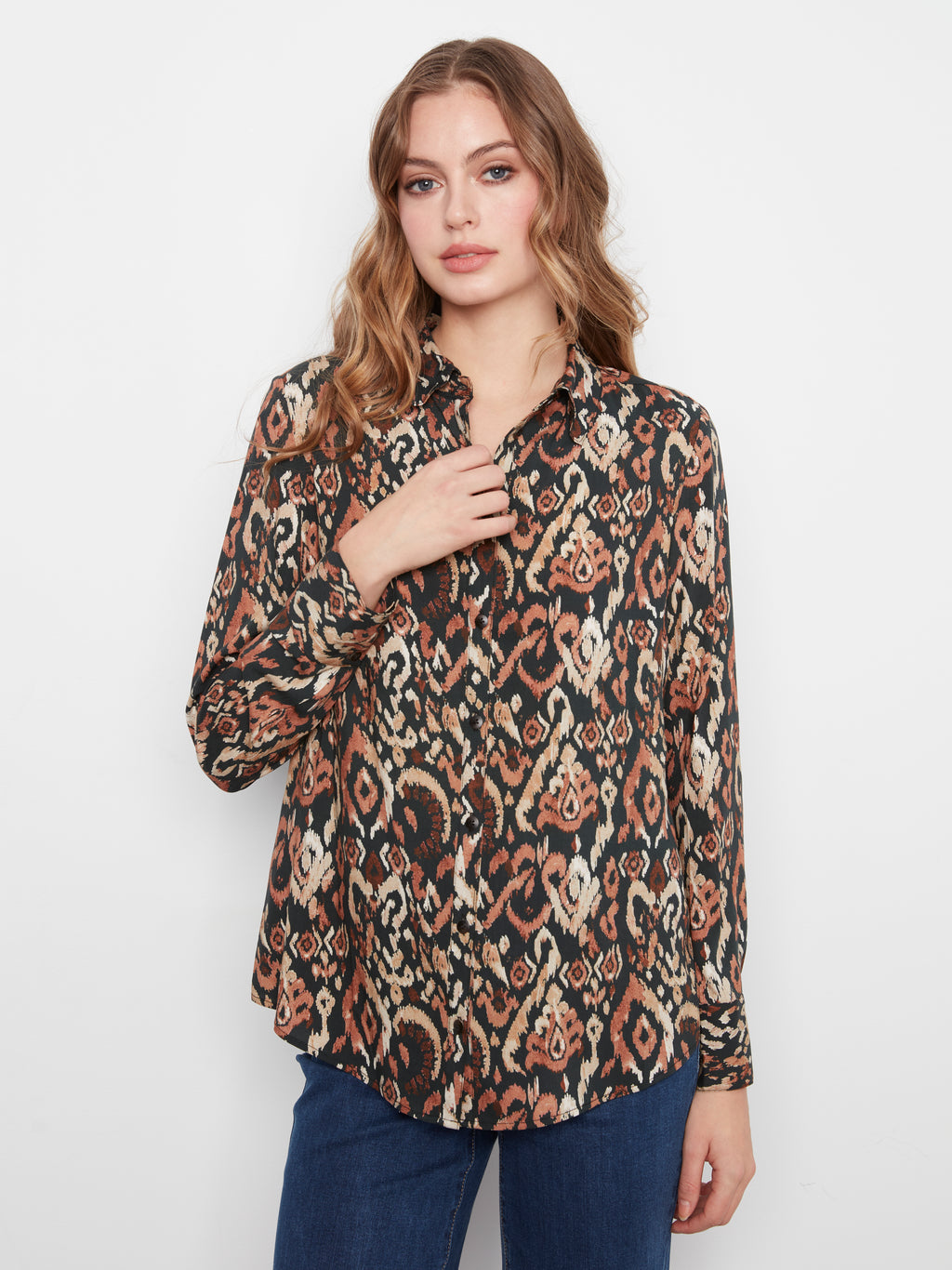 Printed Long Sleeve Button-Up Shirt