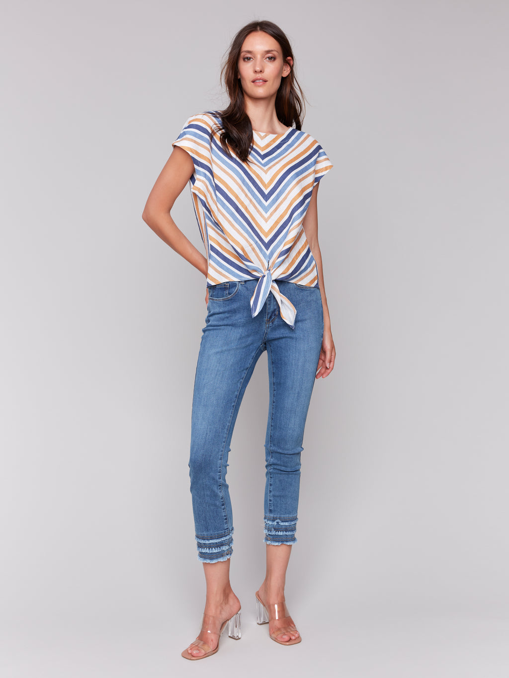 Striped Linen Blend Tie-Front Blouse