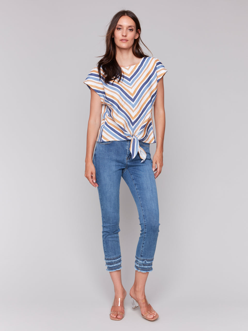 Striped Linen Blend Tie-Front Blouse