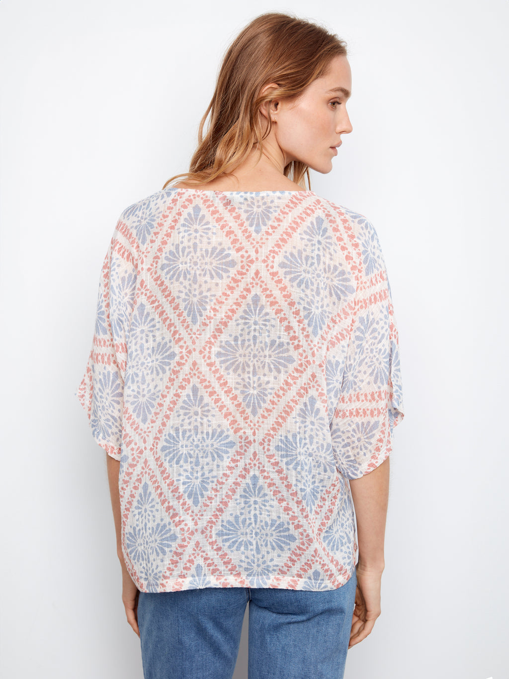 Printed Dolman Cotton Blend Blouse