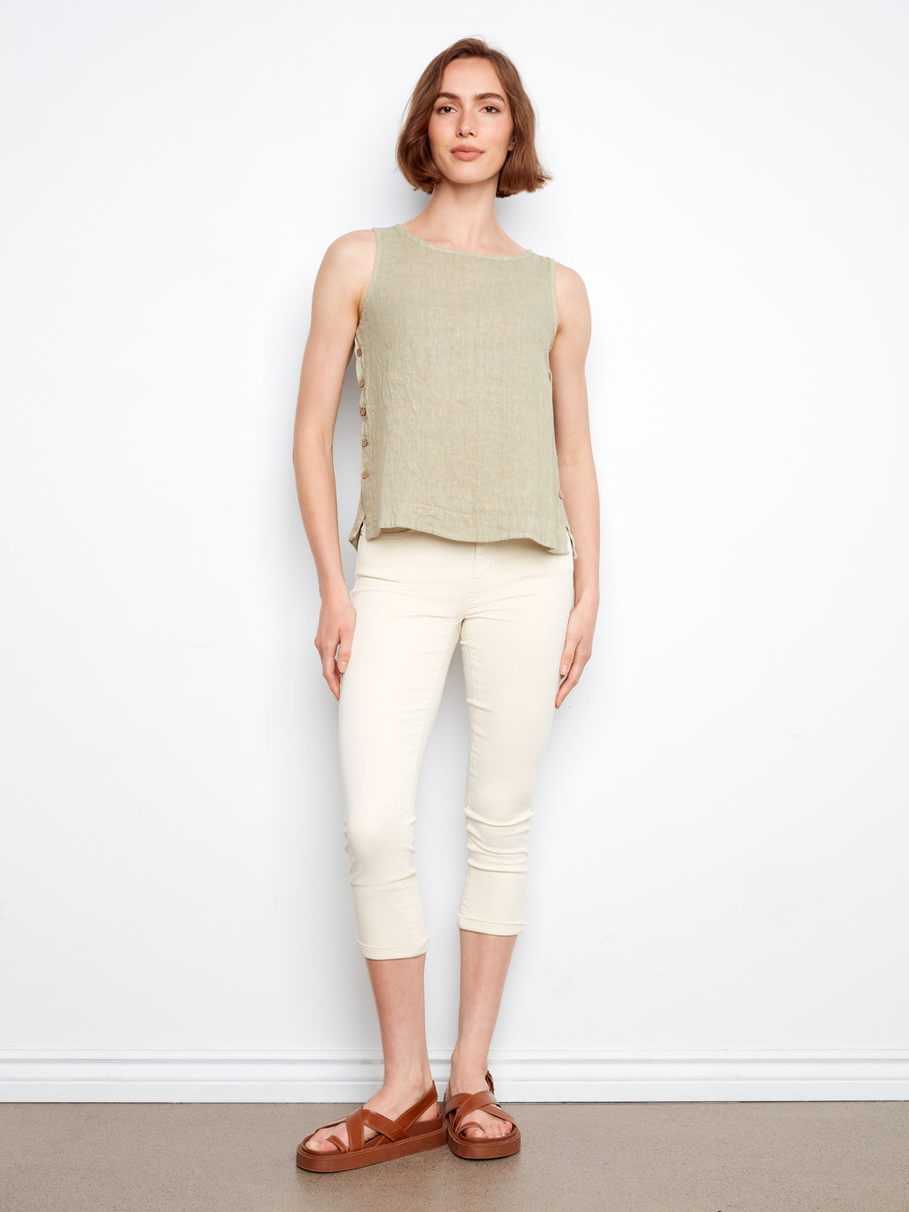 Sleeveless Linen Top with Side Buttons
