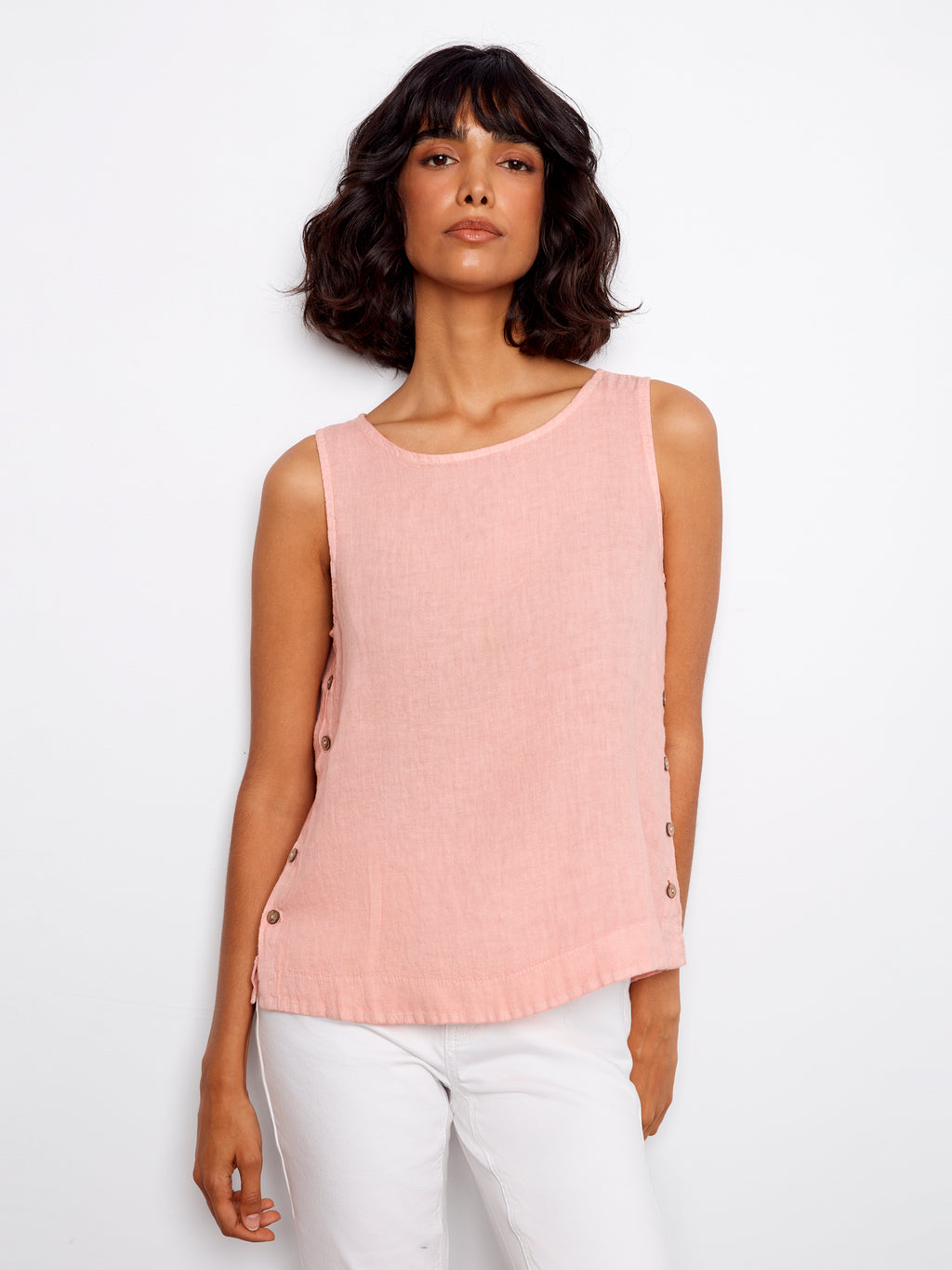 Sleeveless Linen Top with Side Buttons