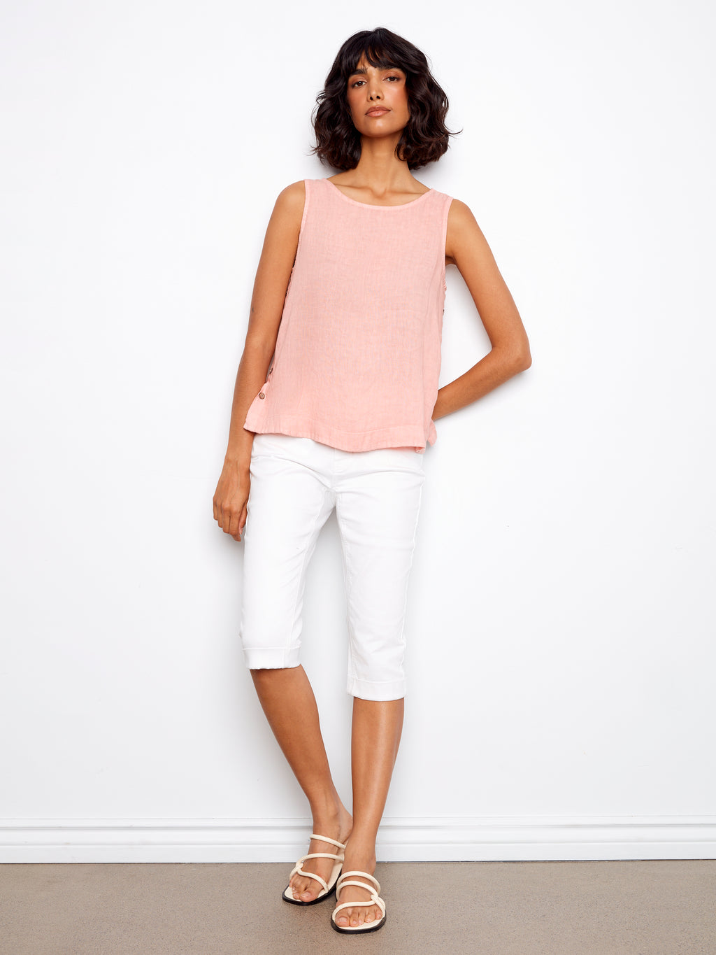 Sleeveless Linen Top with Side Buttons