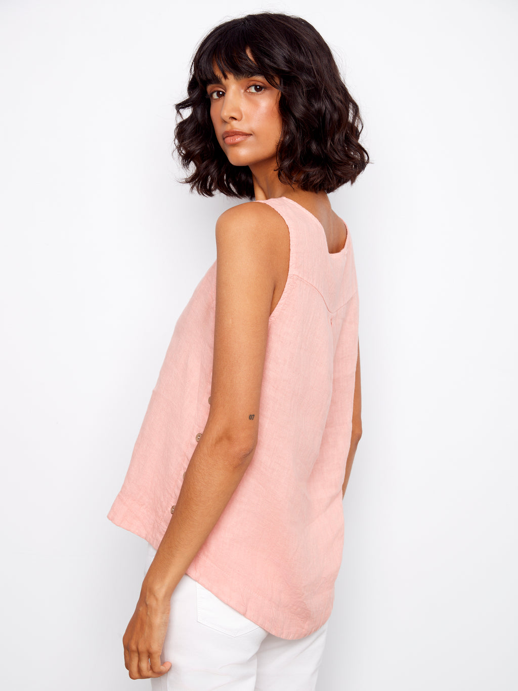 Sleeveless Linen Top with Side Buttons
