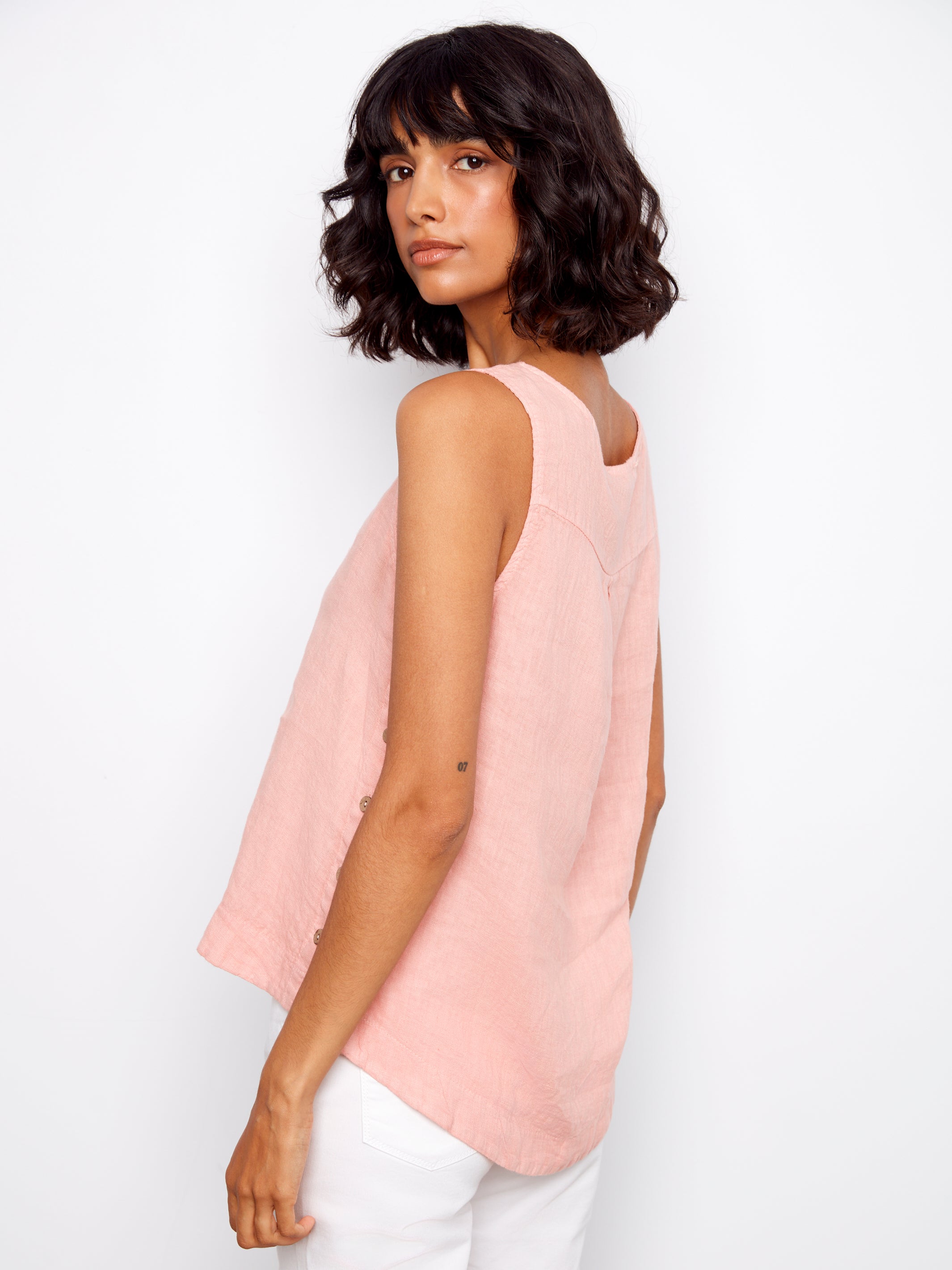 Sleeveless Linen Top with Side Buttons