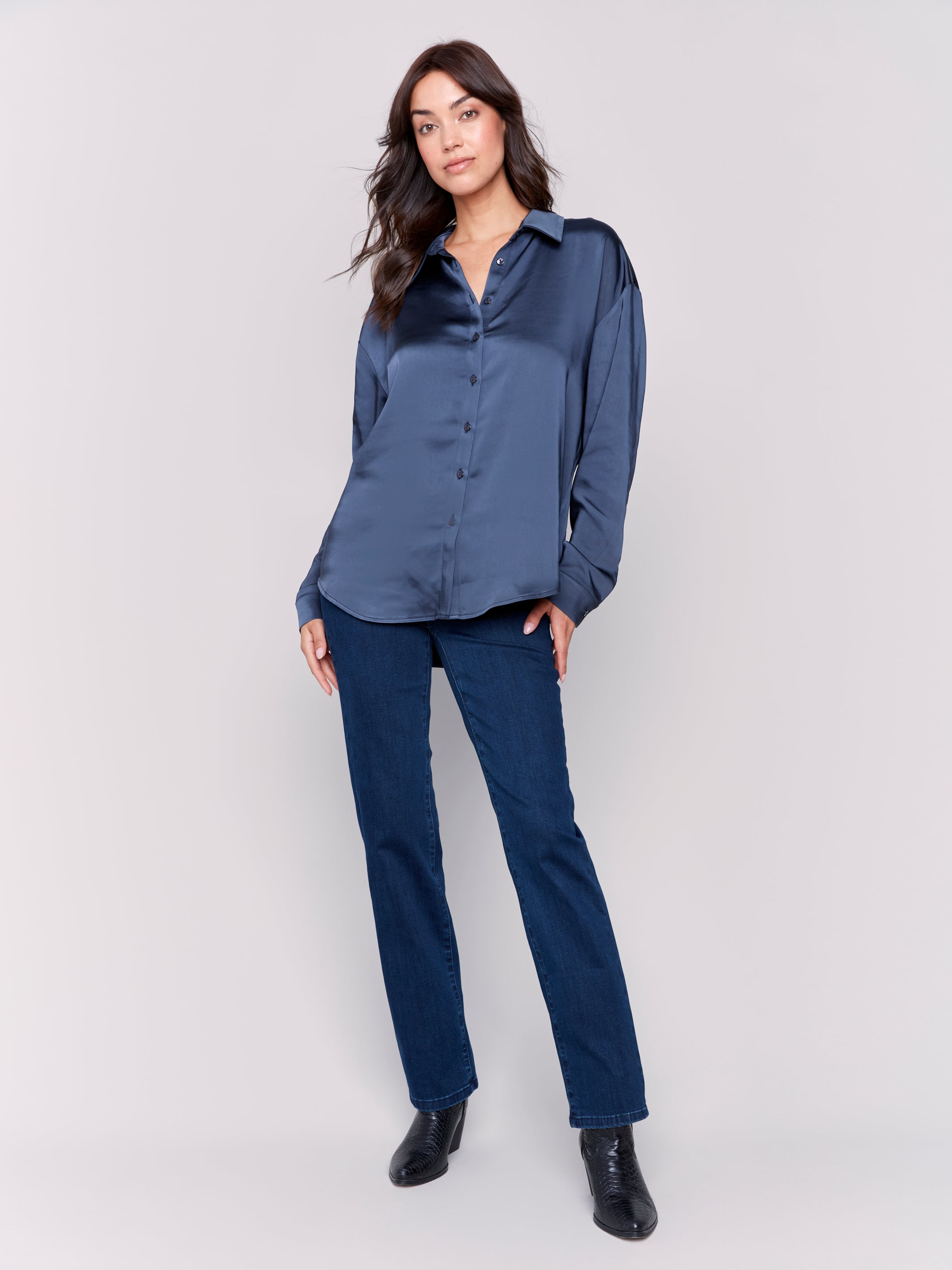 Satin Button-Down Shirt