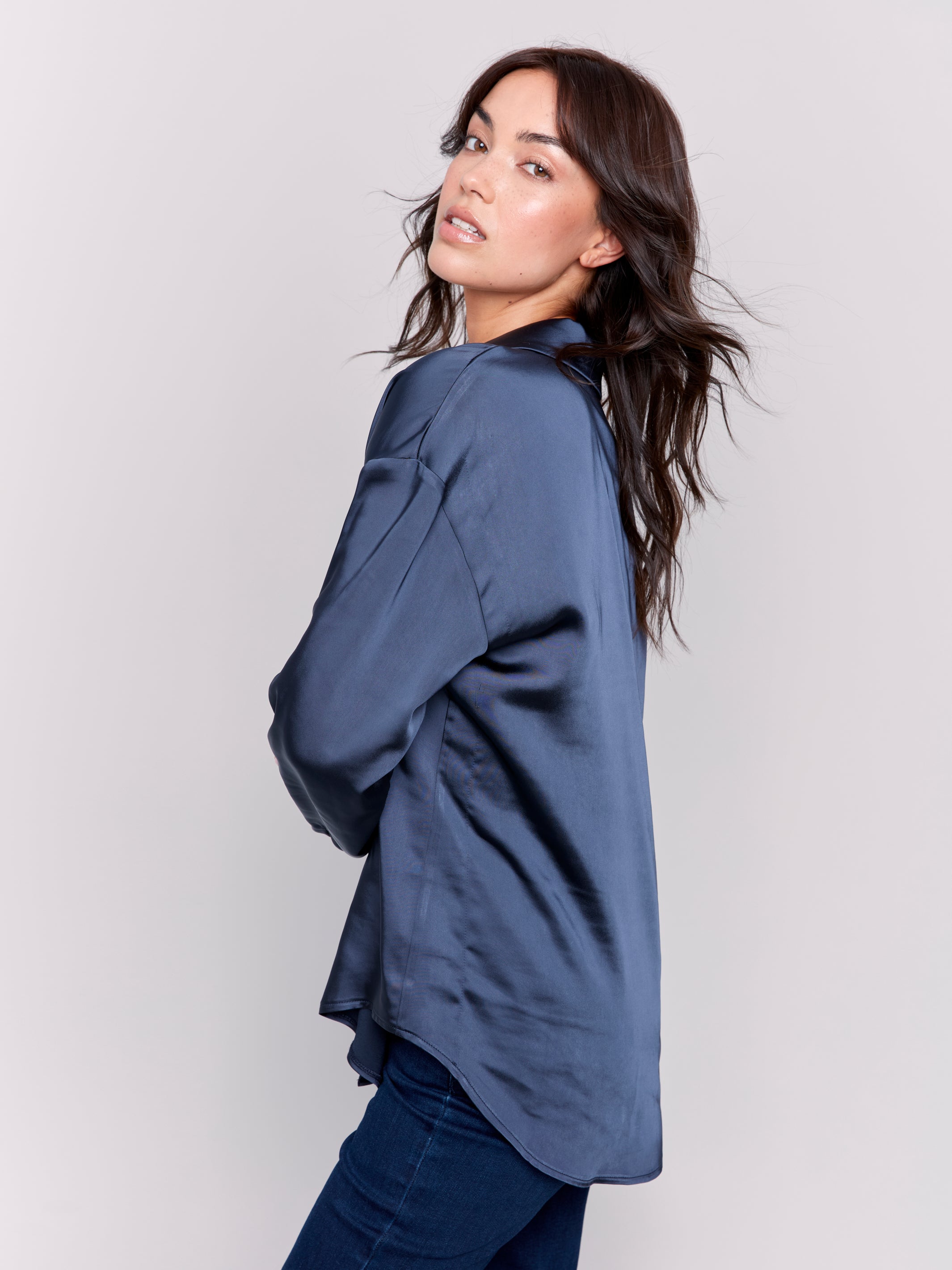 Satin Button-Down Shirt