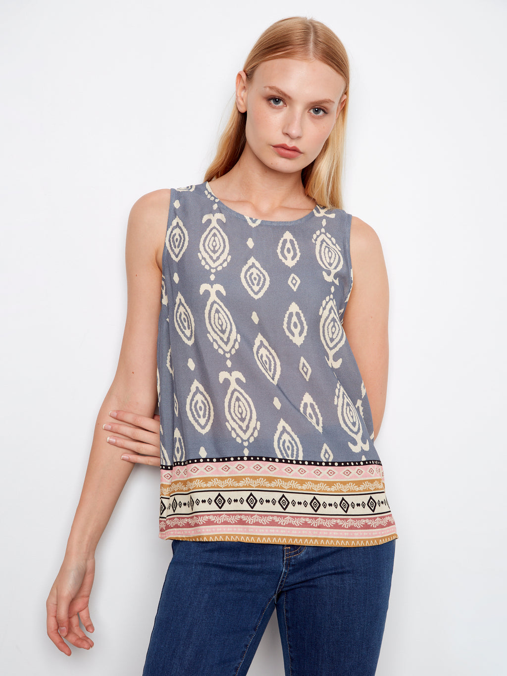 Border Print Viscose Sleeveless Top