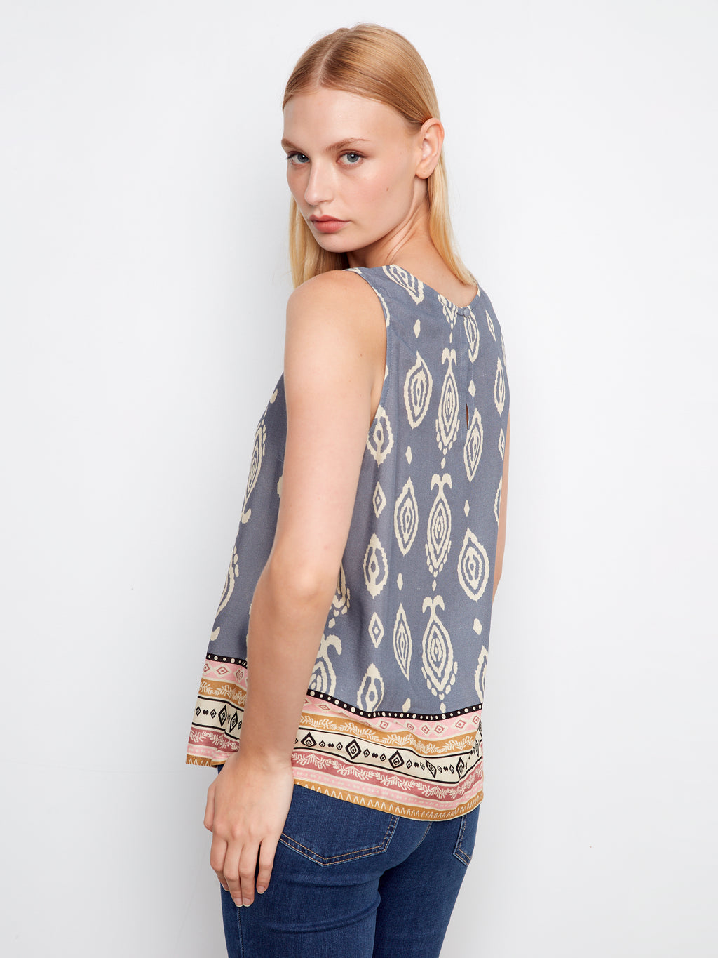 Border Print Viscose Sleeveless Top