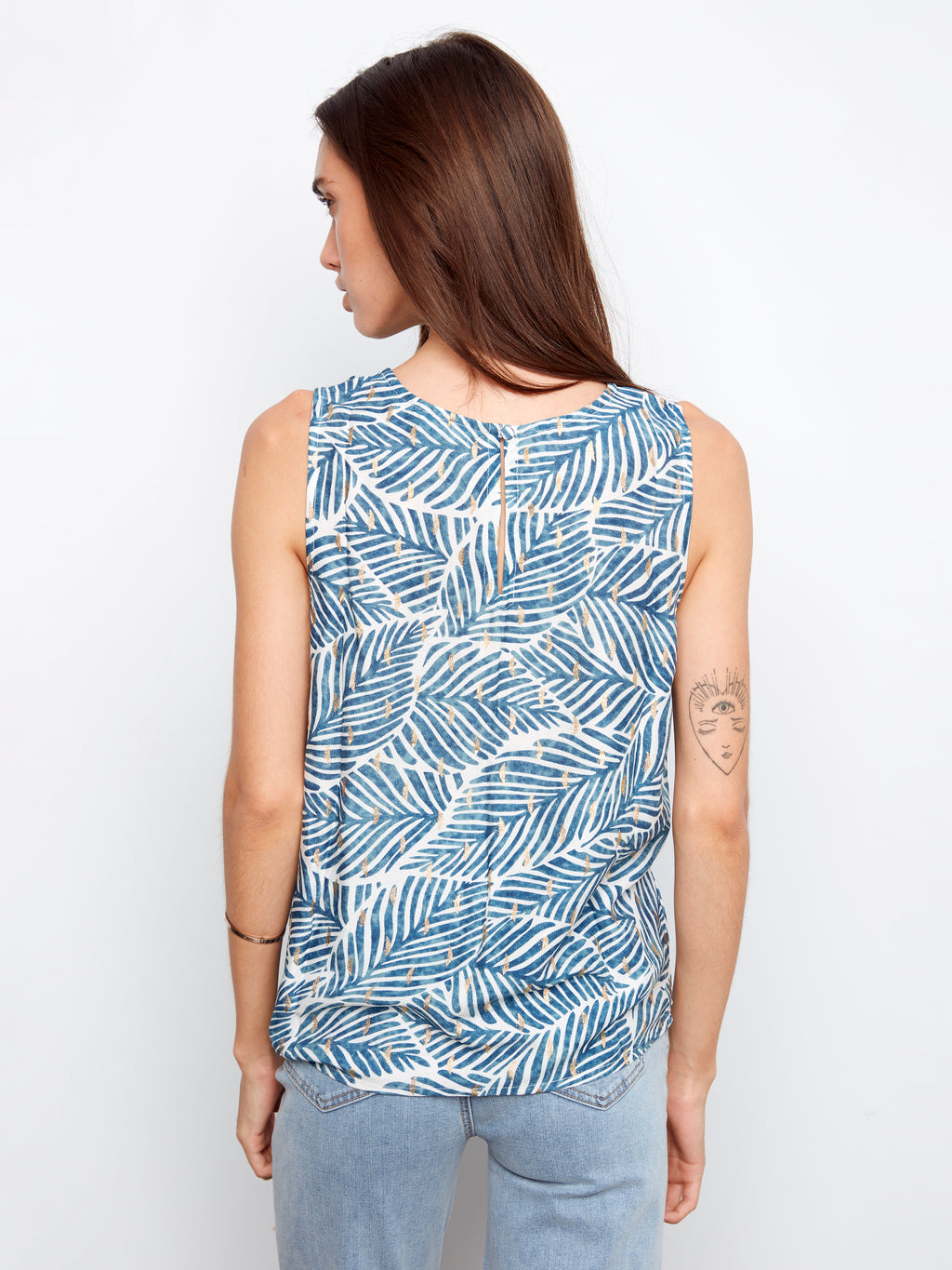 Printed Sleeveless Blouse with Back Keyhole