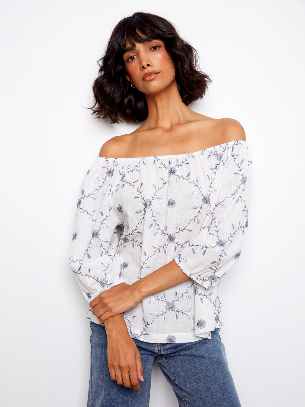 Embroidered Cotton Off-Shoulder Blouse