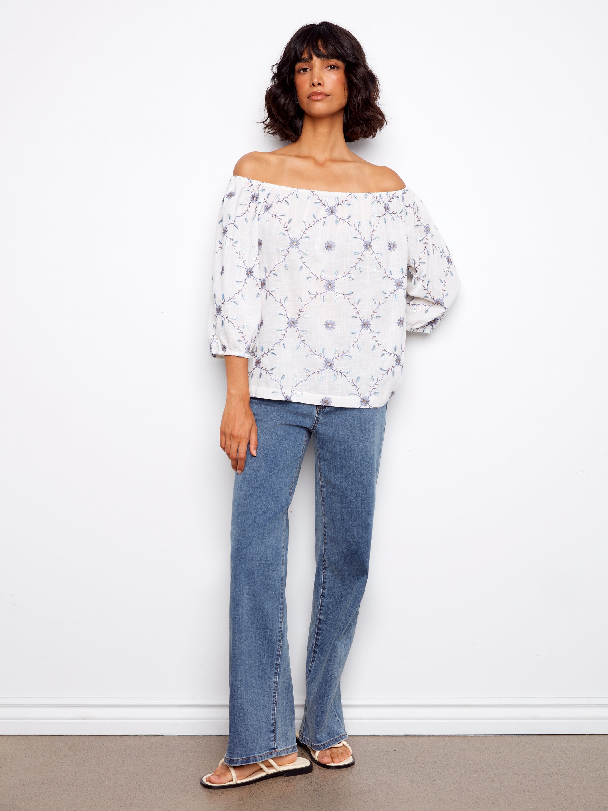 Embroidered Cotton Off-Shoulder Blouse